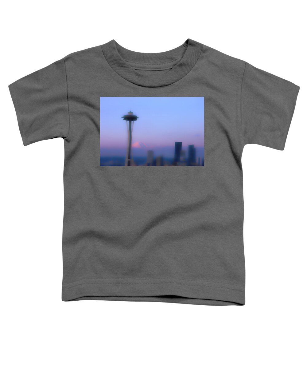 Space Needle Toddler T-Shirt featuring the digital art Space Needle Soft Focus by Cathy Anderson
