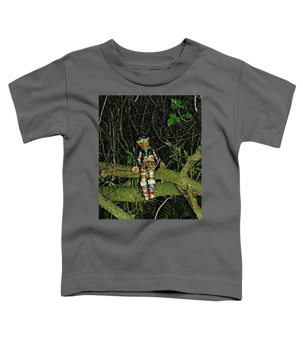 Doll Toddler T-Shirt featuring the photograph Spooky doll in forest by Martin Smith