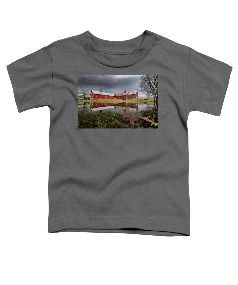 Barn Toddler T-Shirt featuring the photograph Spring Barn Reflection by Tim Kirchoff