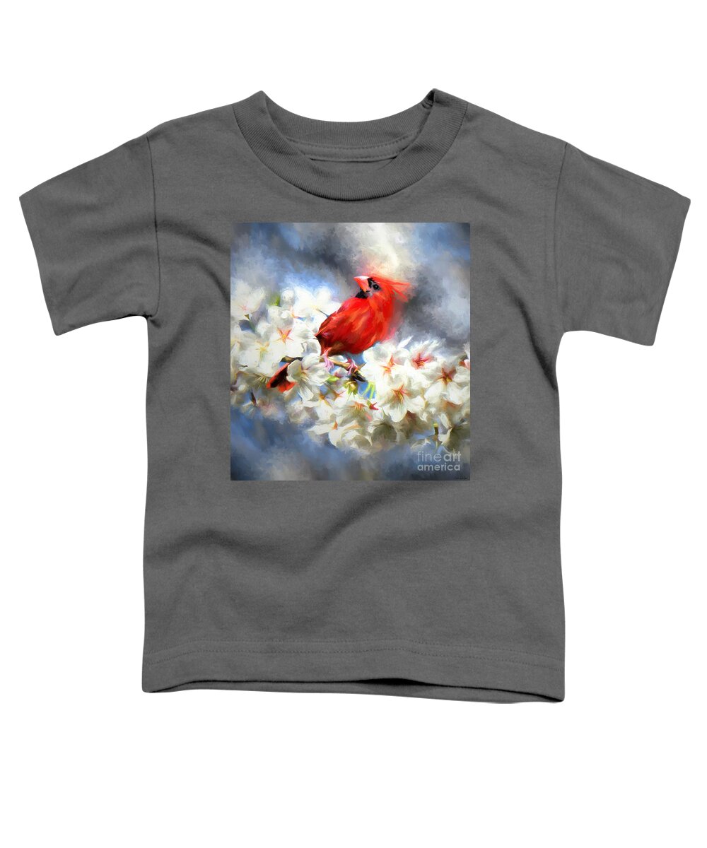 Cardinal Toddler T-Shirt featuring the painting Spring Cardinal by Tina LeCour