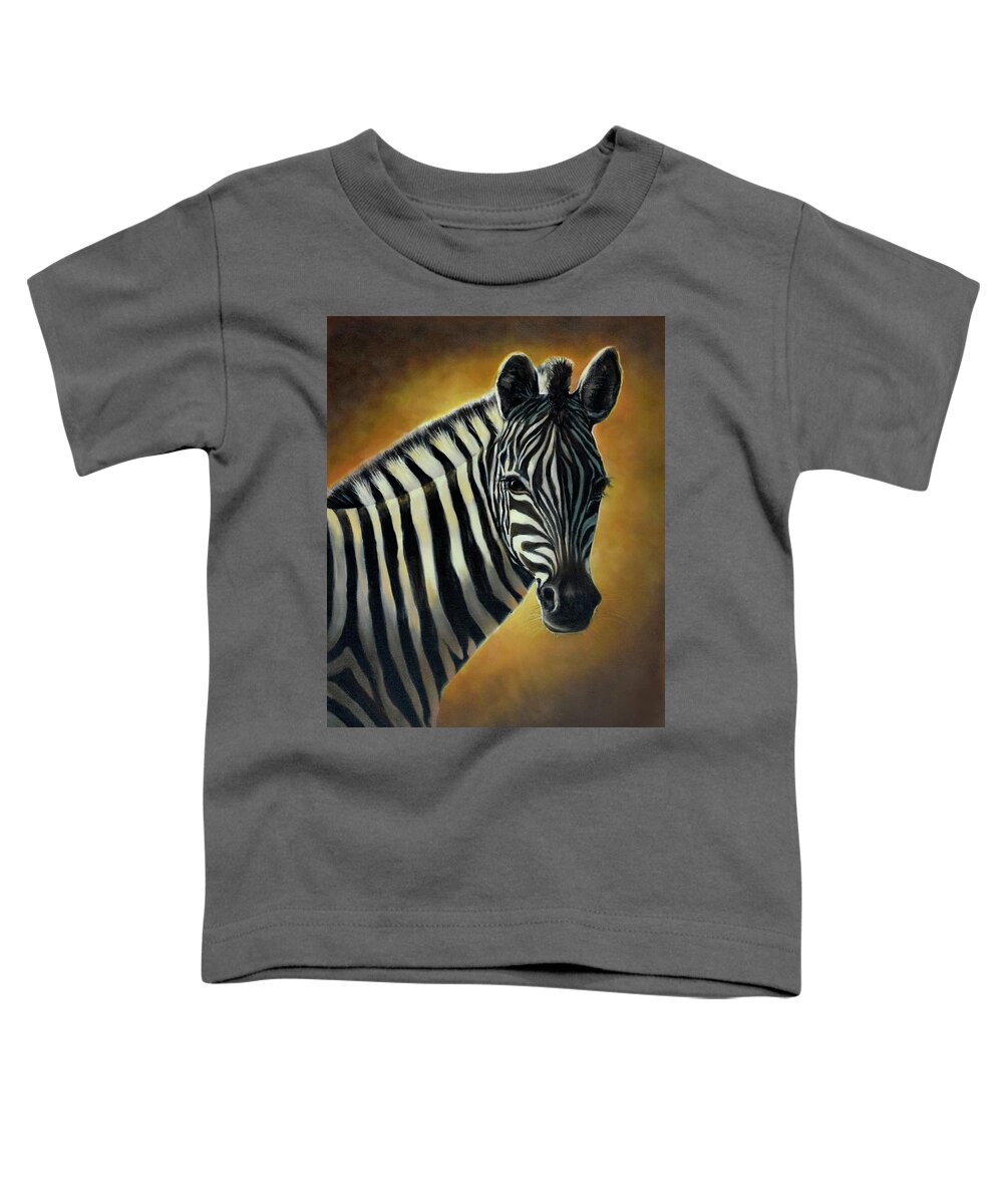 Zebra Toddler T-Shirt featuring the painting Sunkissed Zebra by Lynne Pittard