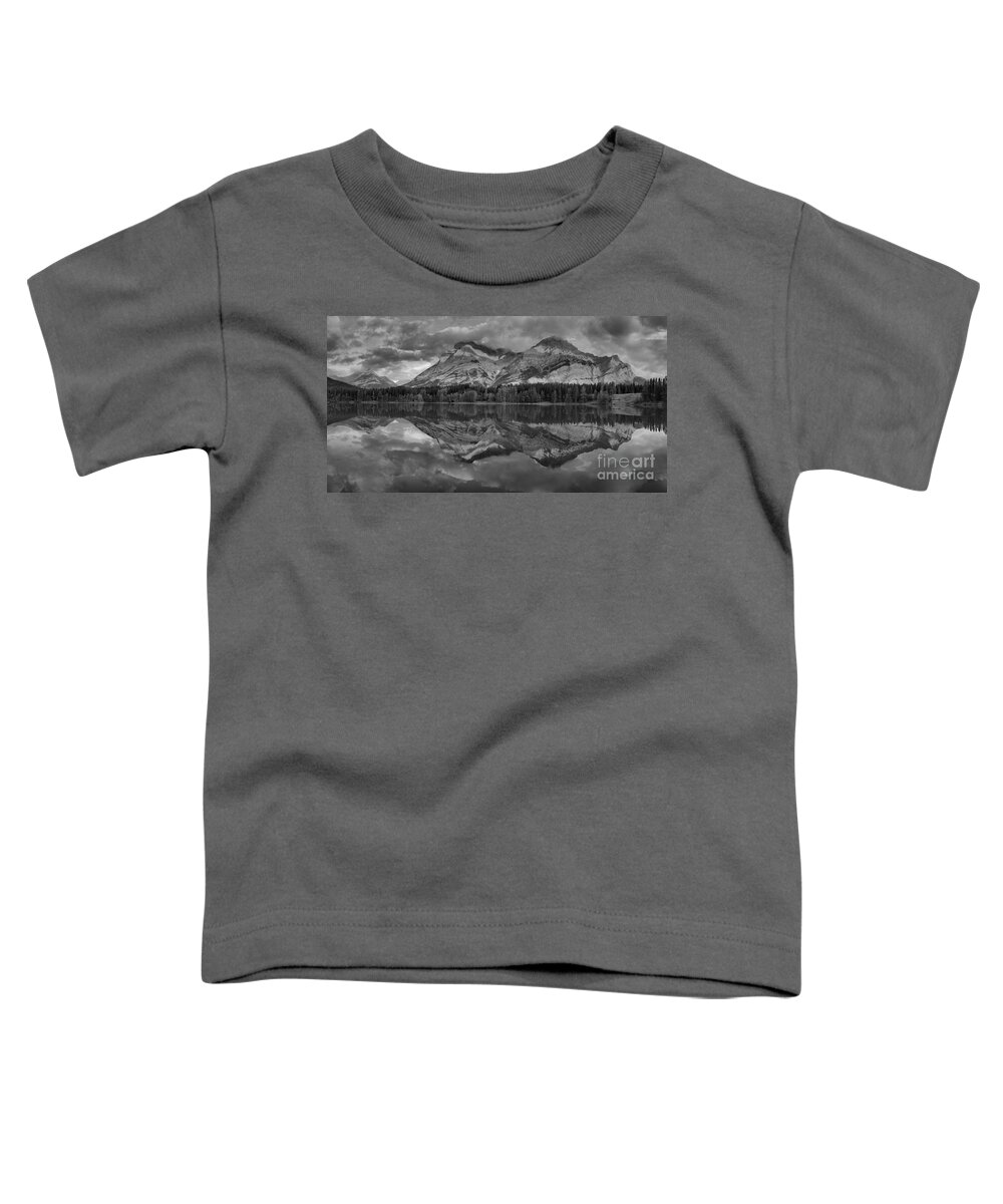 Wedge Pond Toddler T-Shirt featuring the photograph Sunrise Reflections At Wedge Pond Panorama Black And White by Adam Jewell