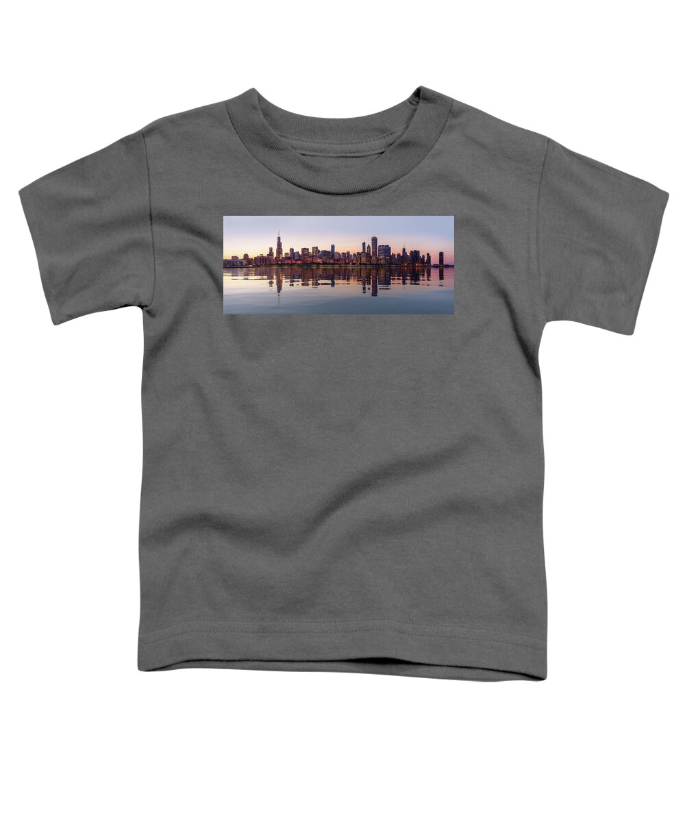 Illinois Toddler T-Shirt featuring the photograph Sunset over city skyline Chicago from Observatory by Steven Heap