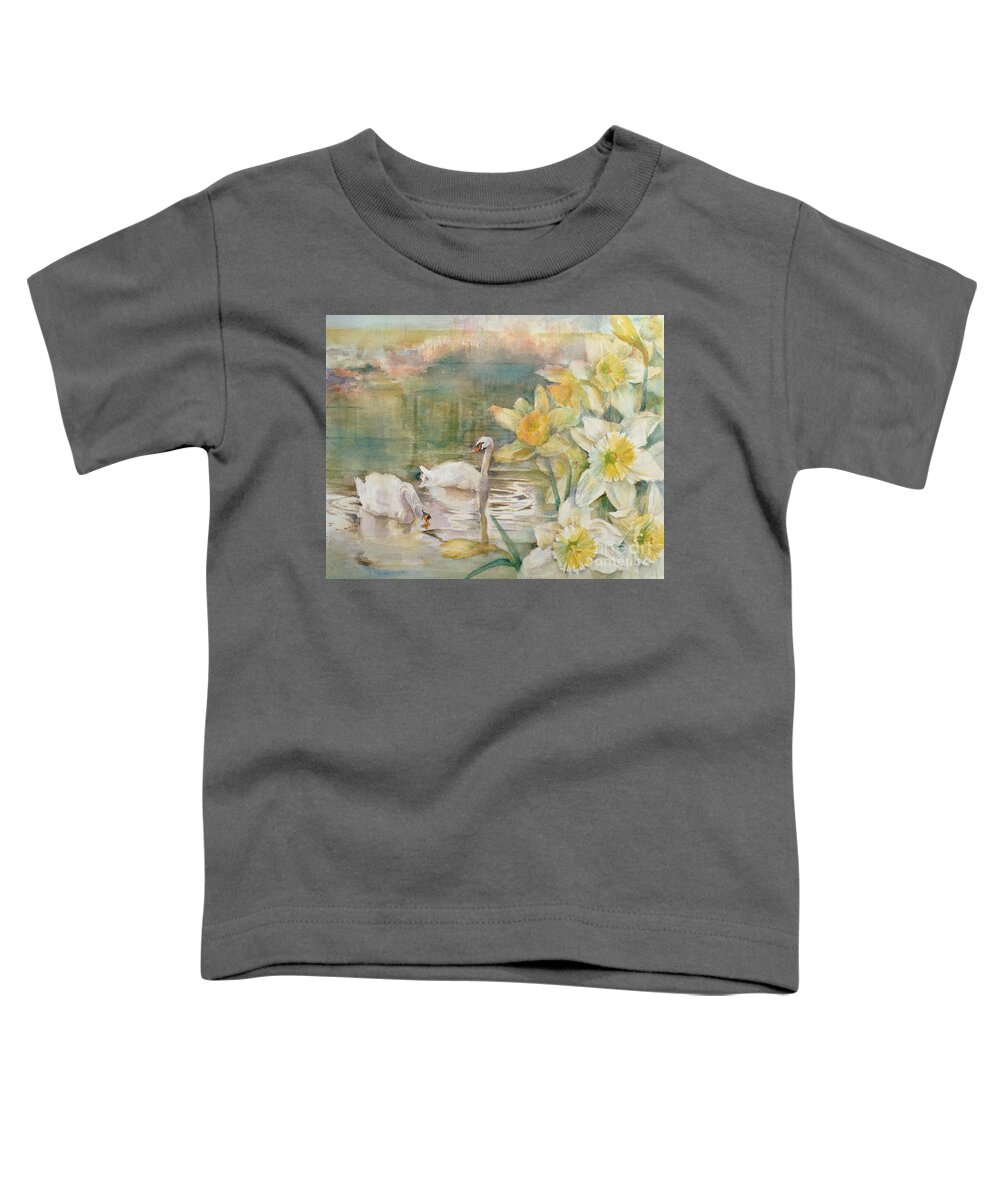 Watercolor Toddler T-Shirt featuring the painting Swans at Hurst by Karen Armitage