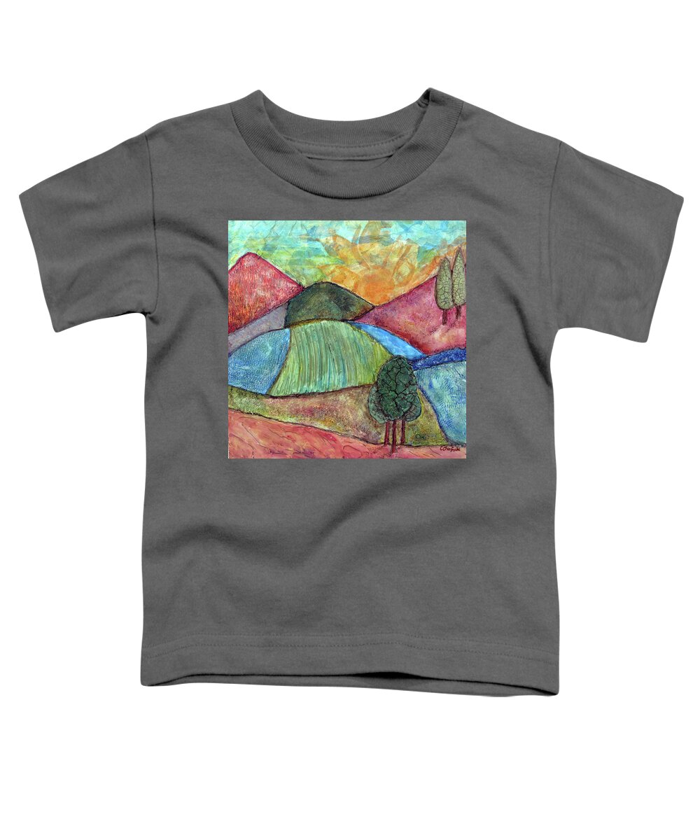 Mixed Media Toddler T-Shirt featuring the mixed media Textured Fields by Christine Chin-Fook