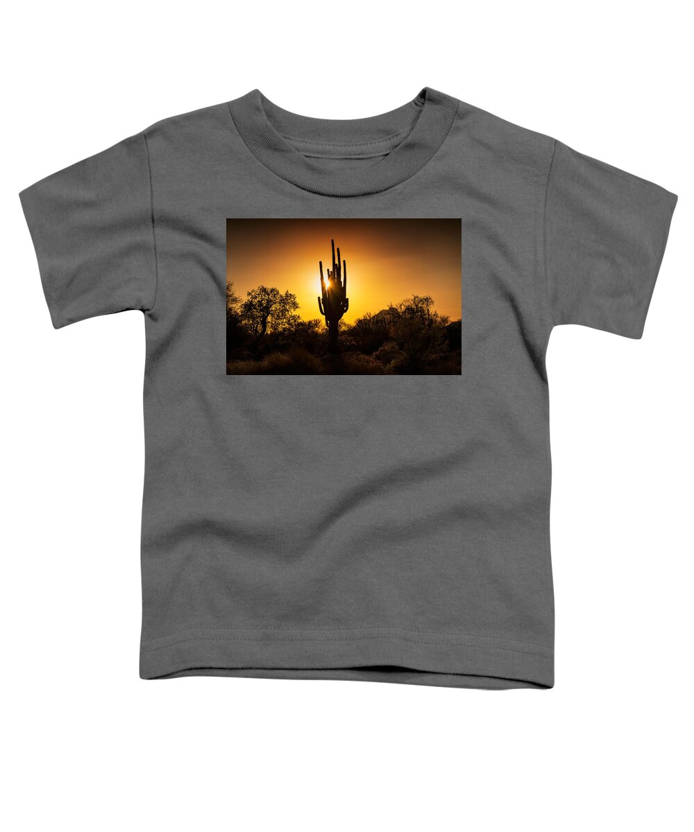 Saguaro Sunset Toddler T-Shirt featuring the photograph That Golden Sunset Glow by Saija Lehtonen