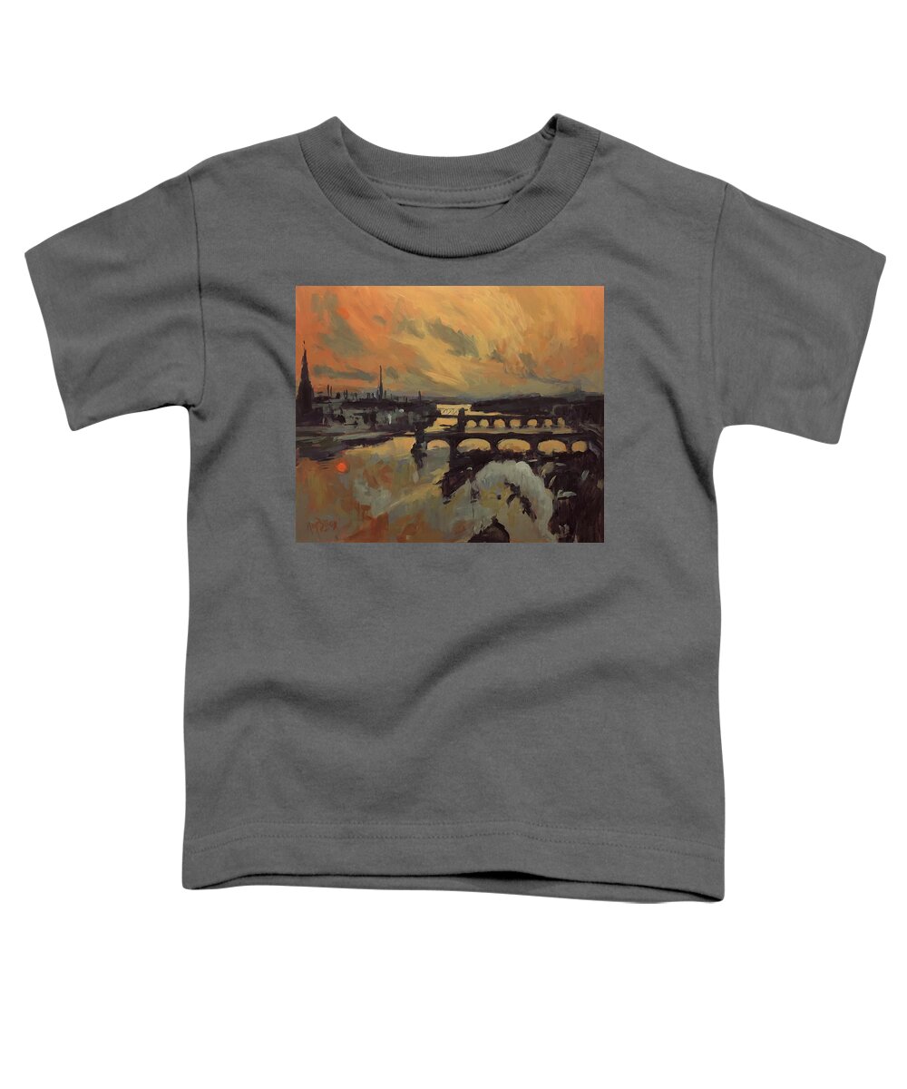 Maastricht Toddler T-Shirt featuring the painting The bridges of Maastricht by Nop Briex