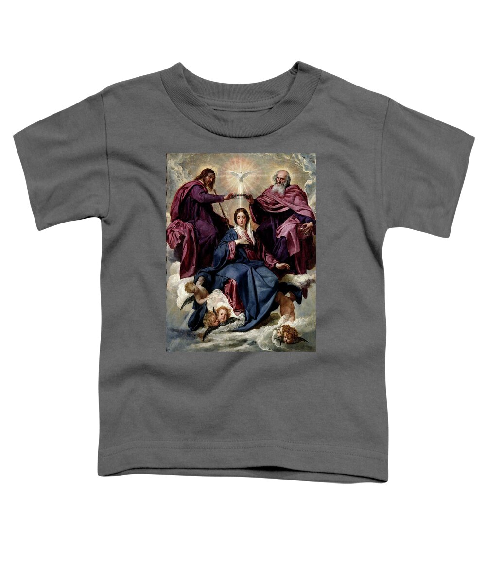 Diego Velazquez Toddler T-Shirt featuring the painting 'The Coronation of the Virgin', ca. 1635, Spanish School, ... by Diego Velazquez -1599-1660-