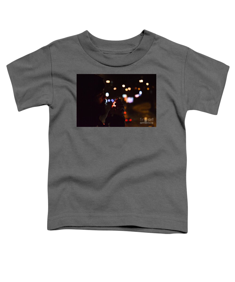 Night Toddler T-Shirt featuring the photograph The lone smoker in the night by Yavor Mihaylov