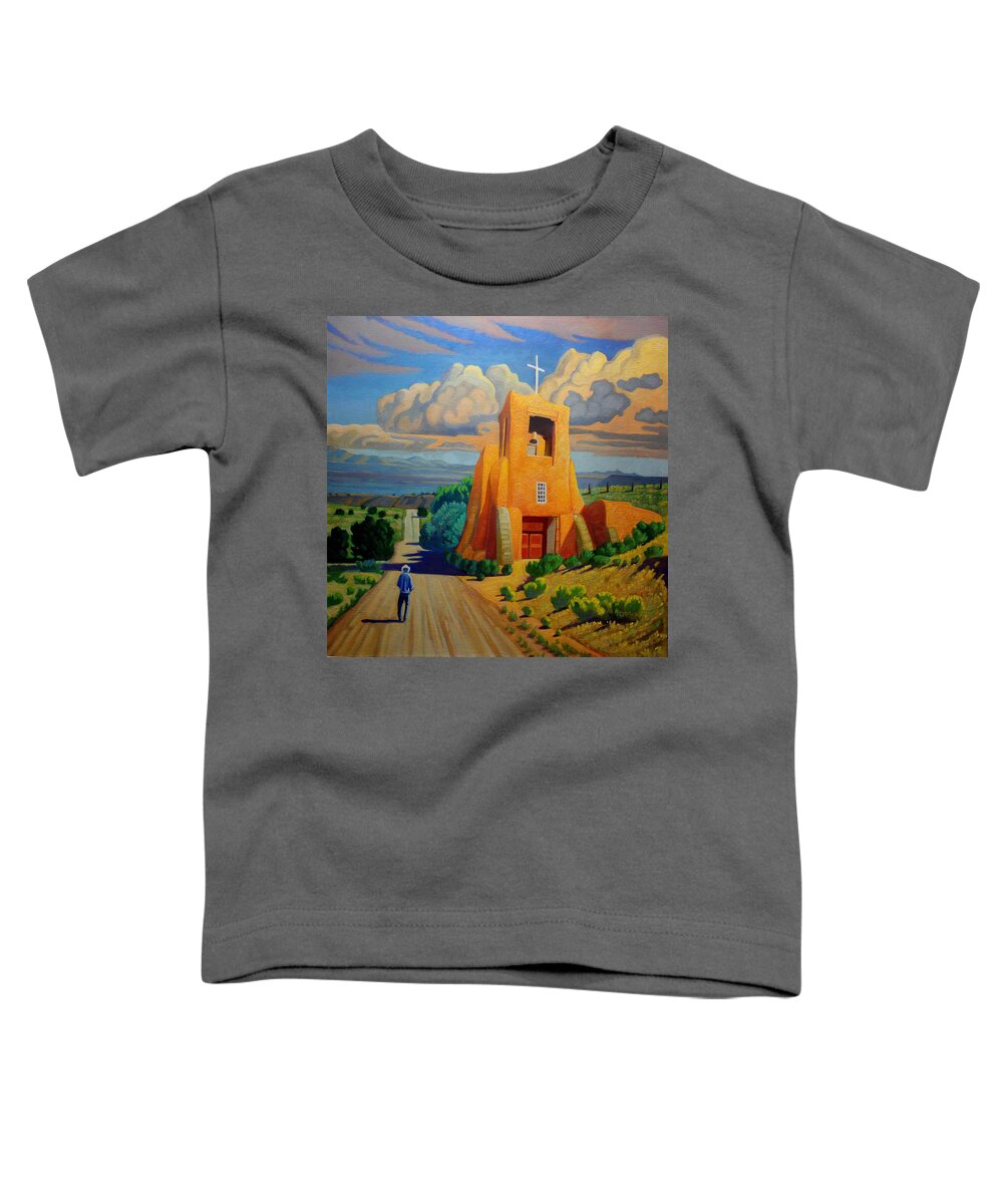 Santa Fe Toddler T-Shirt featuring the painting The Long Road to Santa Fe by Art West