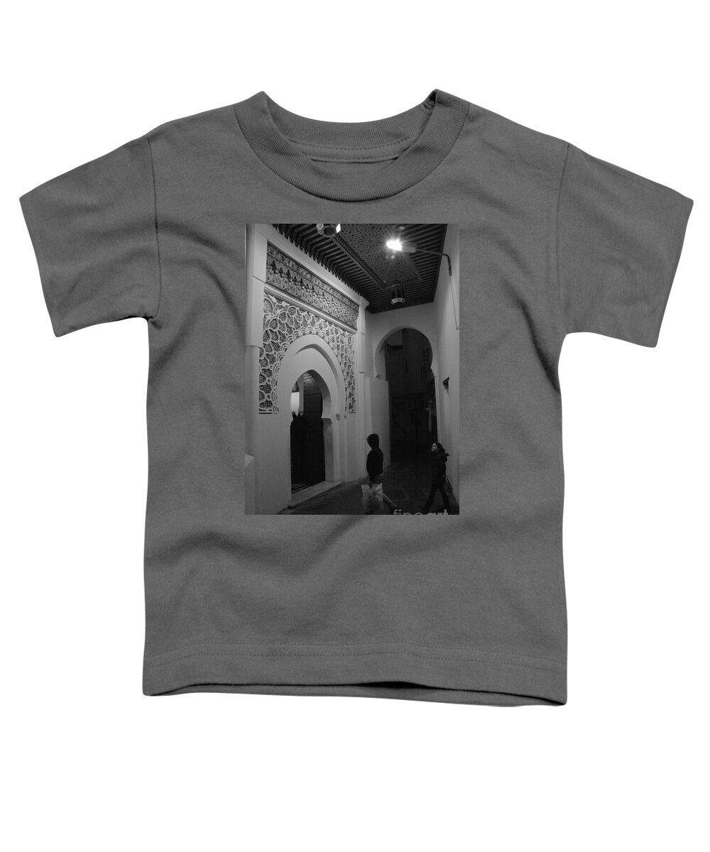 Night Shot Toddler T-Shirt featuring the photograph The path to the temple - black and white by Yavor Mihaylov