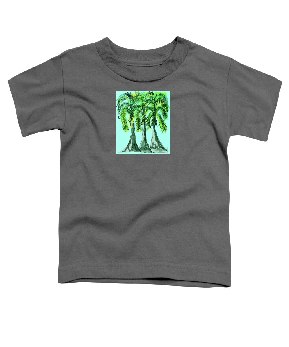 Three Whimsical Palm Trees Toddler T-Shirt featuring the digital art Three Whimsical Palm Trees by Annette M Stevenson