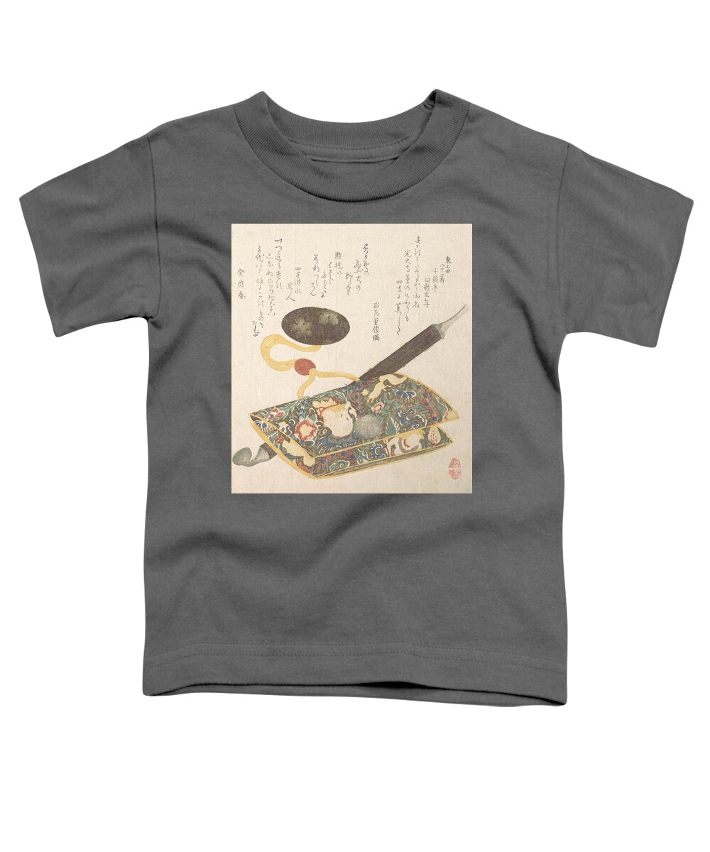 19th Century Art Toddler T-Shirt featuring the relief Tobacco Pouch and Pipe by Kubo Shunman