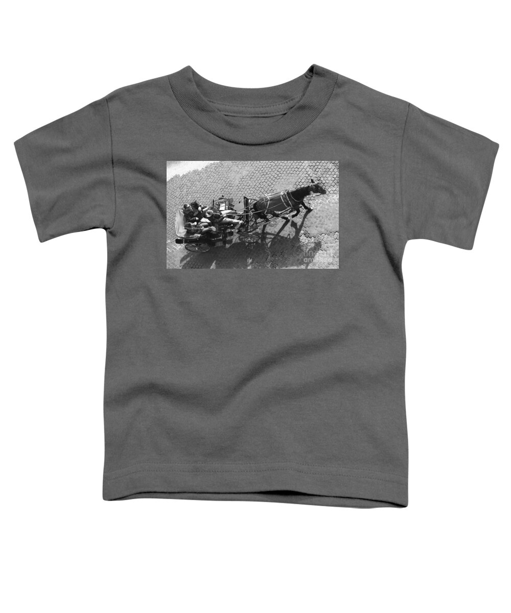 From Above Toddler T-Shirt featuring the photograph Touristes on Horse Carriage - Rome BW Cityscape Poster by Stefano Senise