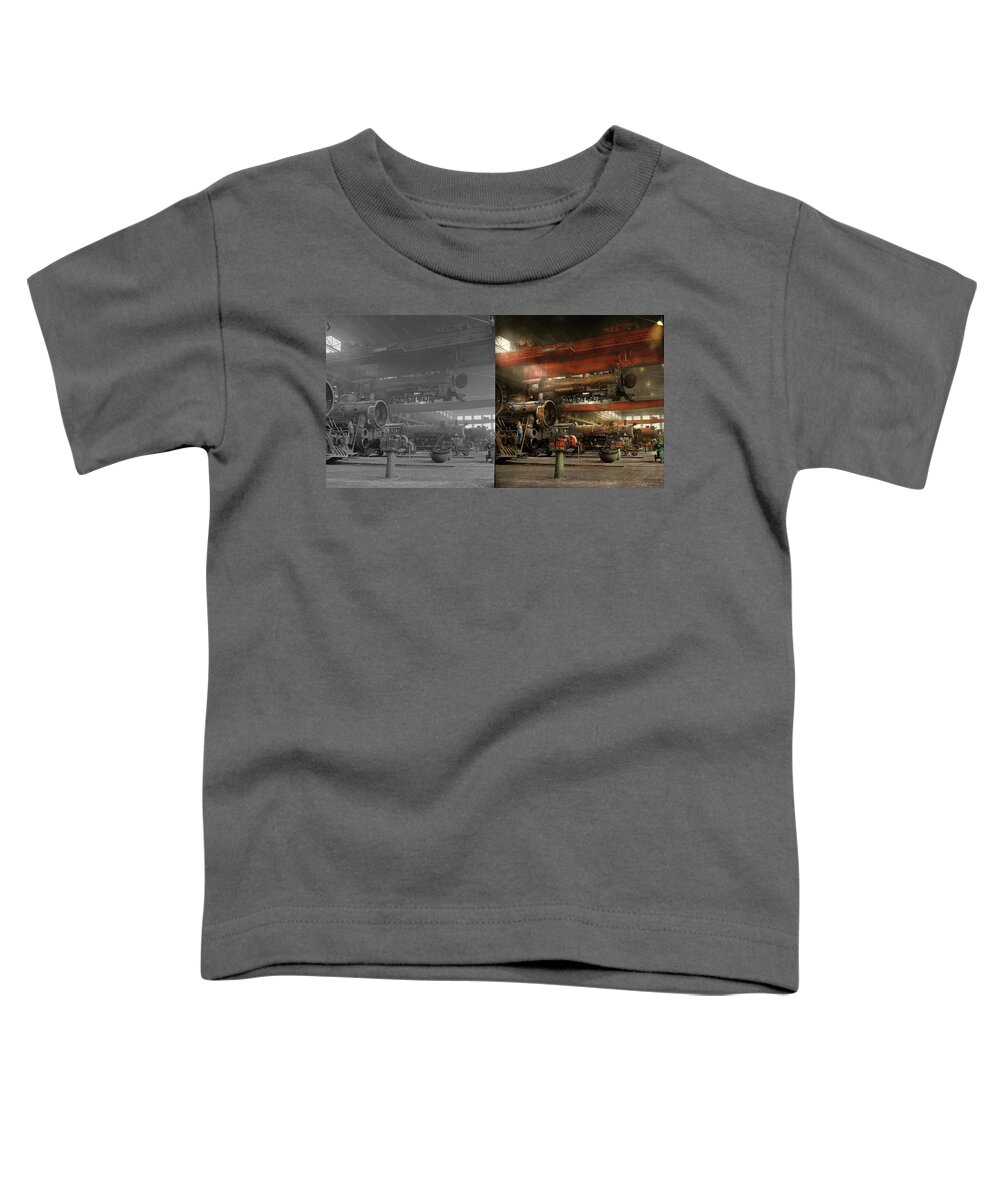 Danger Toddler T-Shirt featuring the photograph Train - Repair - Danger from above 1943 - Side by Side by Mike Savad