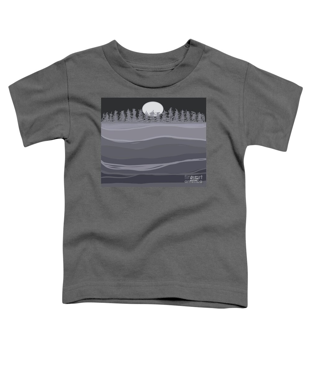 Tranquil Landscape Toddler T-Shirt featuring the digital art Tranquil Landscape Night Sky and Moon by Annette M Stevenson