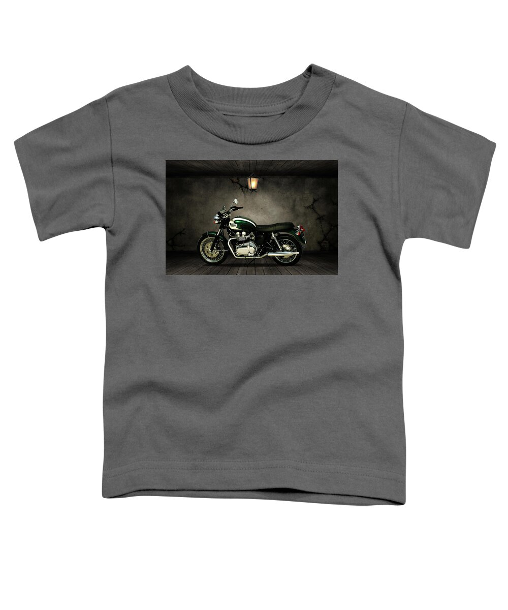 Triumph Toddler T-Shirt featuring the mixed media Triumph Bonneville T100 Old Room by Smart Aviation