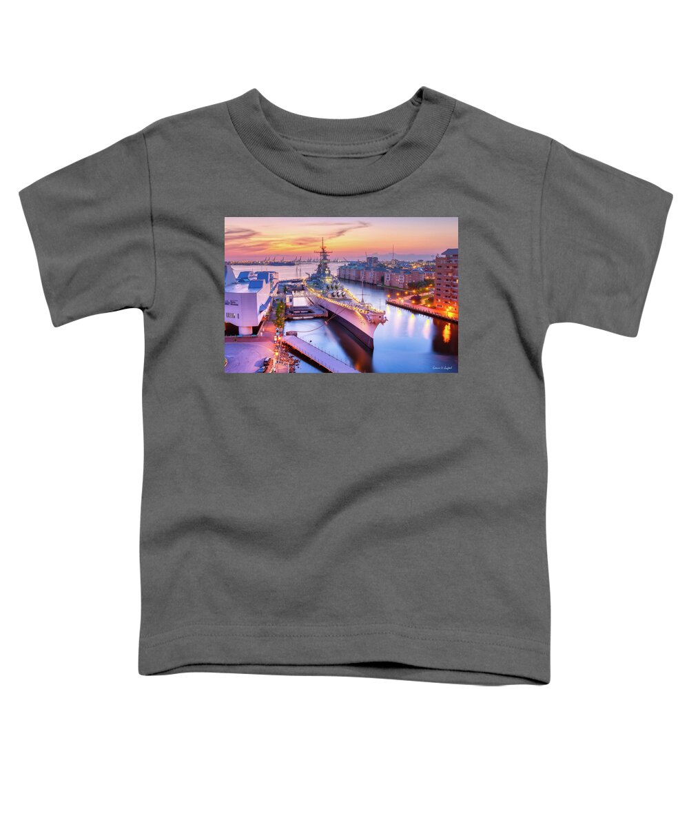 Donnatwifordphotography.com Toddler T-Shirt featuring the photograph USS Wisconsin at Dusk by Donna Twiford