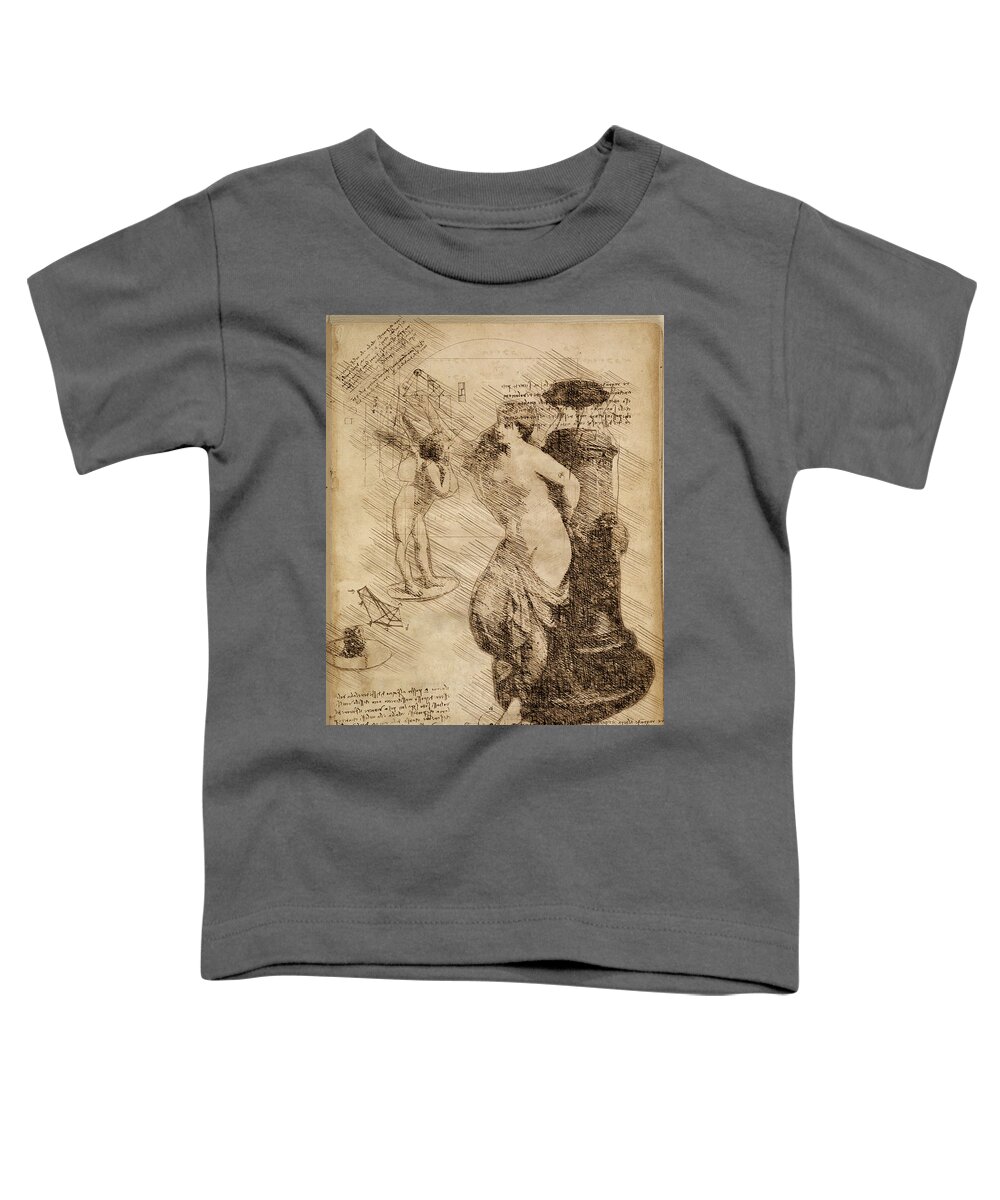 Da Vinci Toddler T-Shirt featuring the digital art Venus Weigh Cupid by Alex Mir