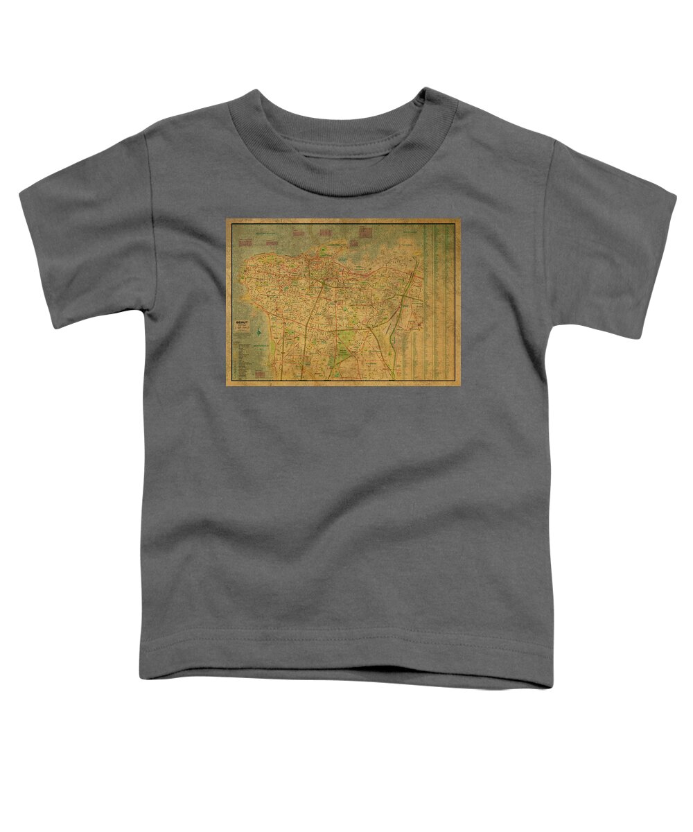 Vintage Toddler T-Shirt featuring the mixed media Vintage Map of Beirut Lebanon by Design Turnpike
