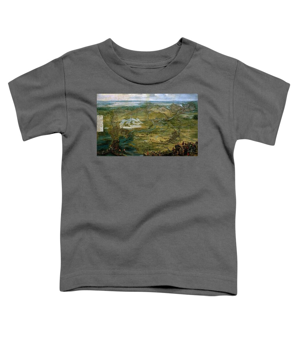 Pieter Snayers Toddler T-Shirt featuring the painting 'Vista caballera del Sitio de Breda', First half 17th century, Flemish School, Oi... by Pieter Snayers -1592-1667-