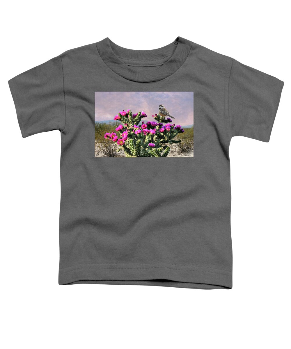 Cactus Toddler T-Shirt featuring the digital art Walking Stick Cactus And Wren by M Spadecaller