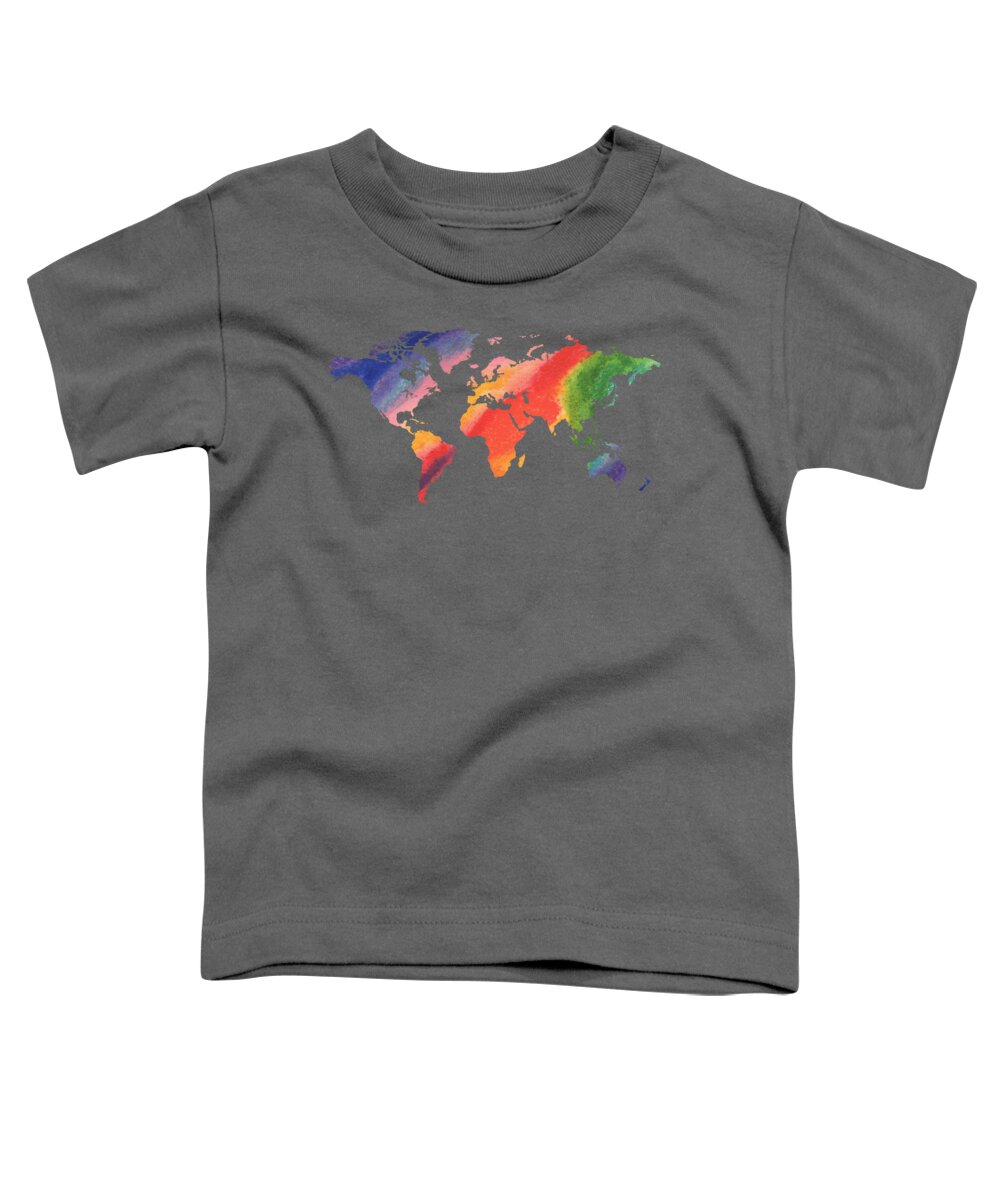 Rainbow Toddler T-Shirt featuring the painting Watercolor Silhouette World Map Colorful PNG XVIII by Irina Sztukowski