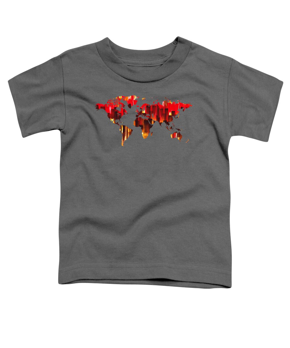 Red Toddler T-Shirt featuring the painting Watercolor Silhouette World Map Colorful PNG XXIX by Irina Sztukowski