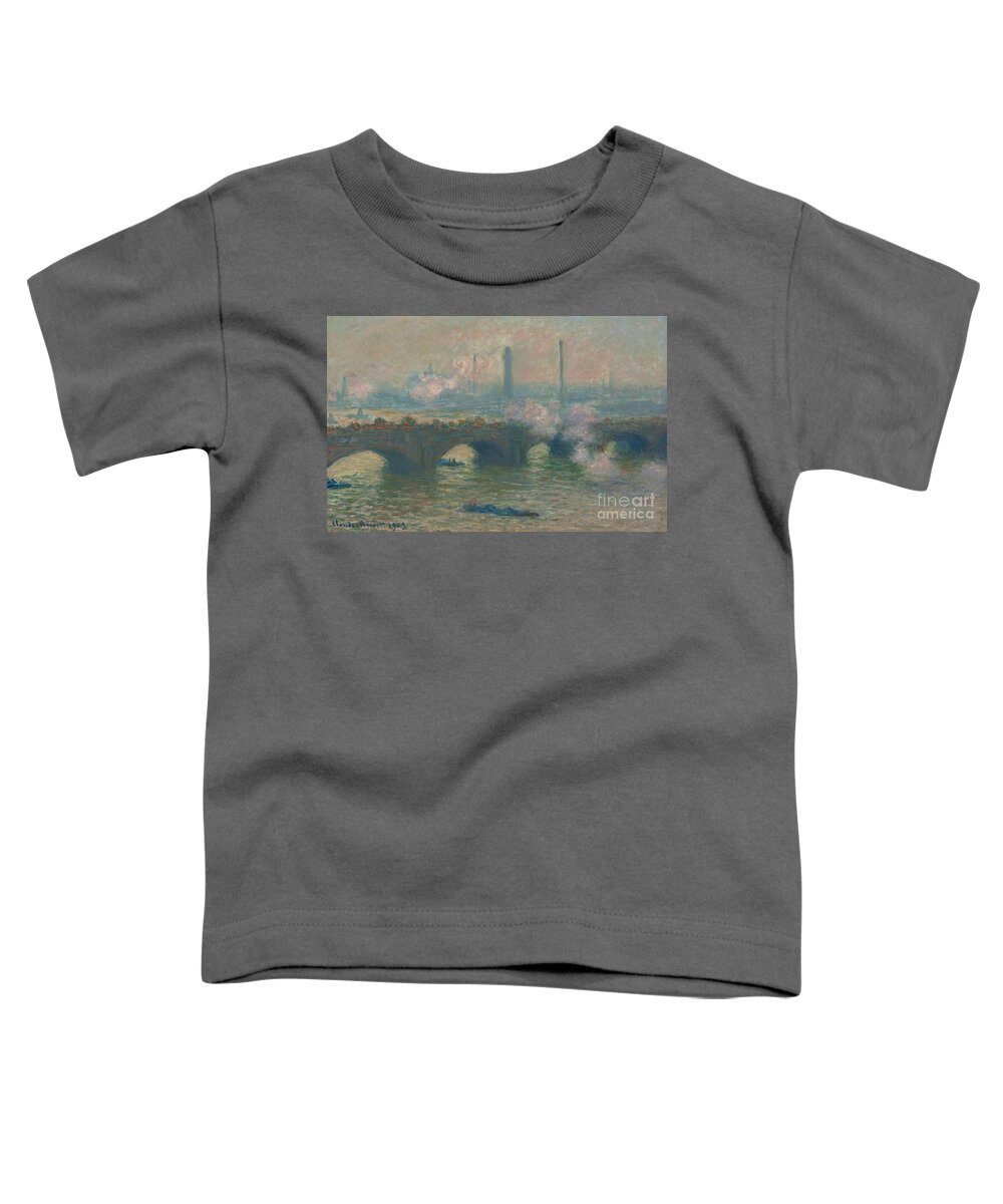 Claude Monet Toddler T-Shirt featuring the painting Waterloo Bridge, Gray Day, 1903 by Claude Monet