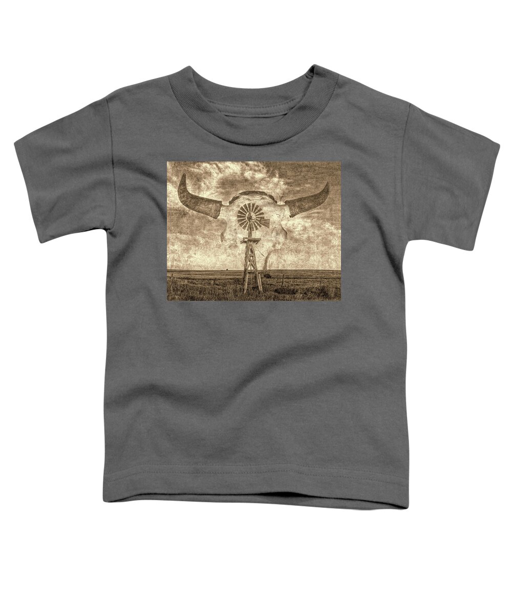 Kansas Toddler T-Shirt featuring the photograph Windmill and Bison 001 by Rob Graham