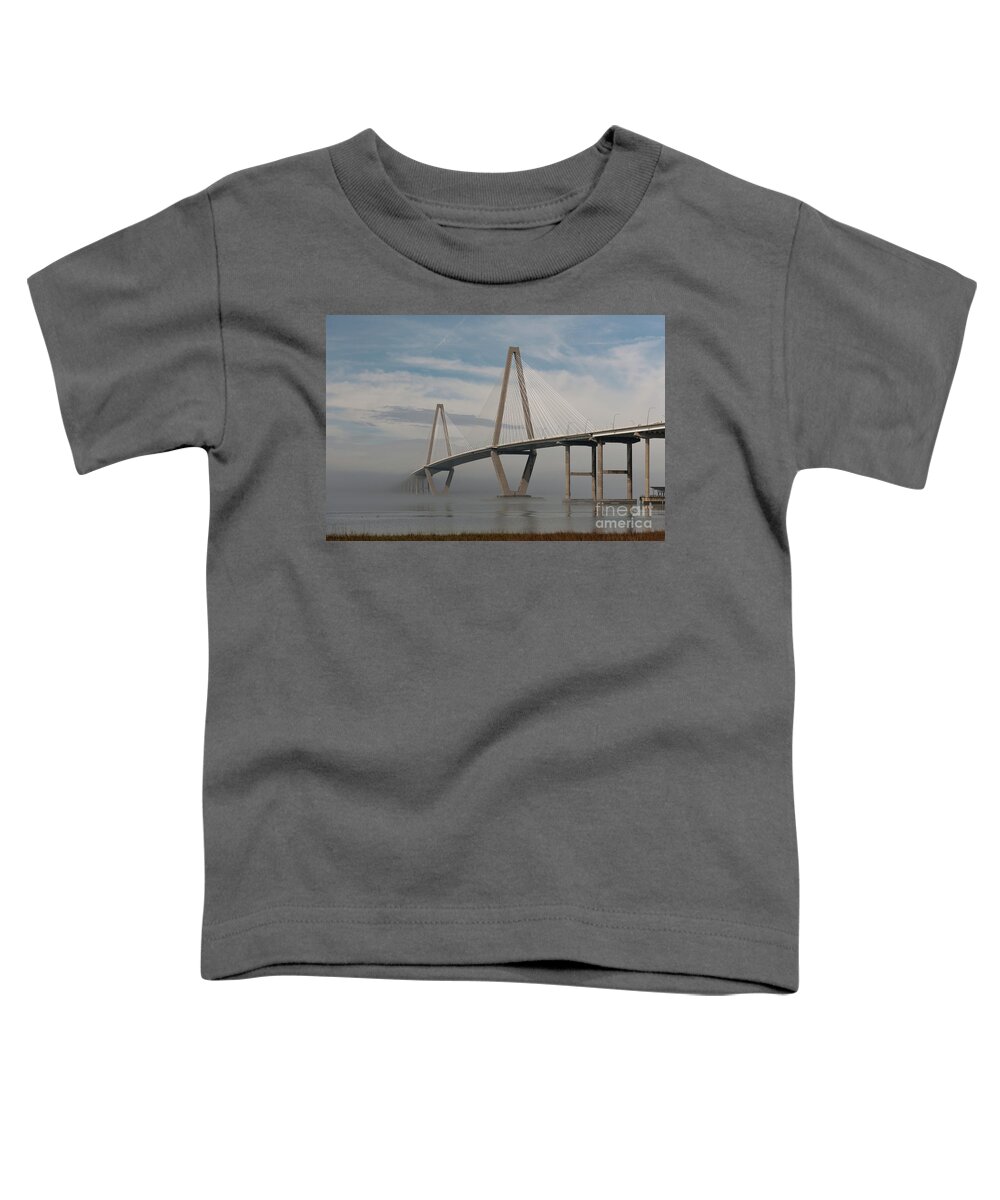 Fog Toddler T-Shirt featuring the photograph Winter Fog - Cooper River Bridge in Charleston South Carolina by Dale Powell