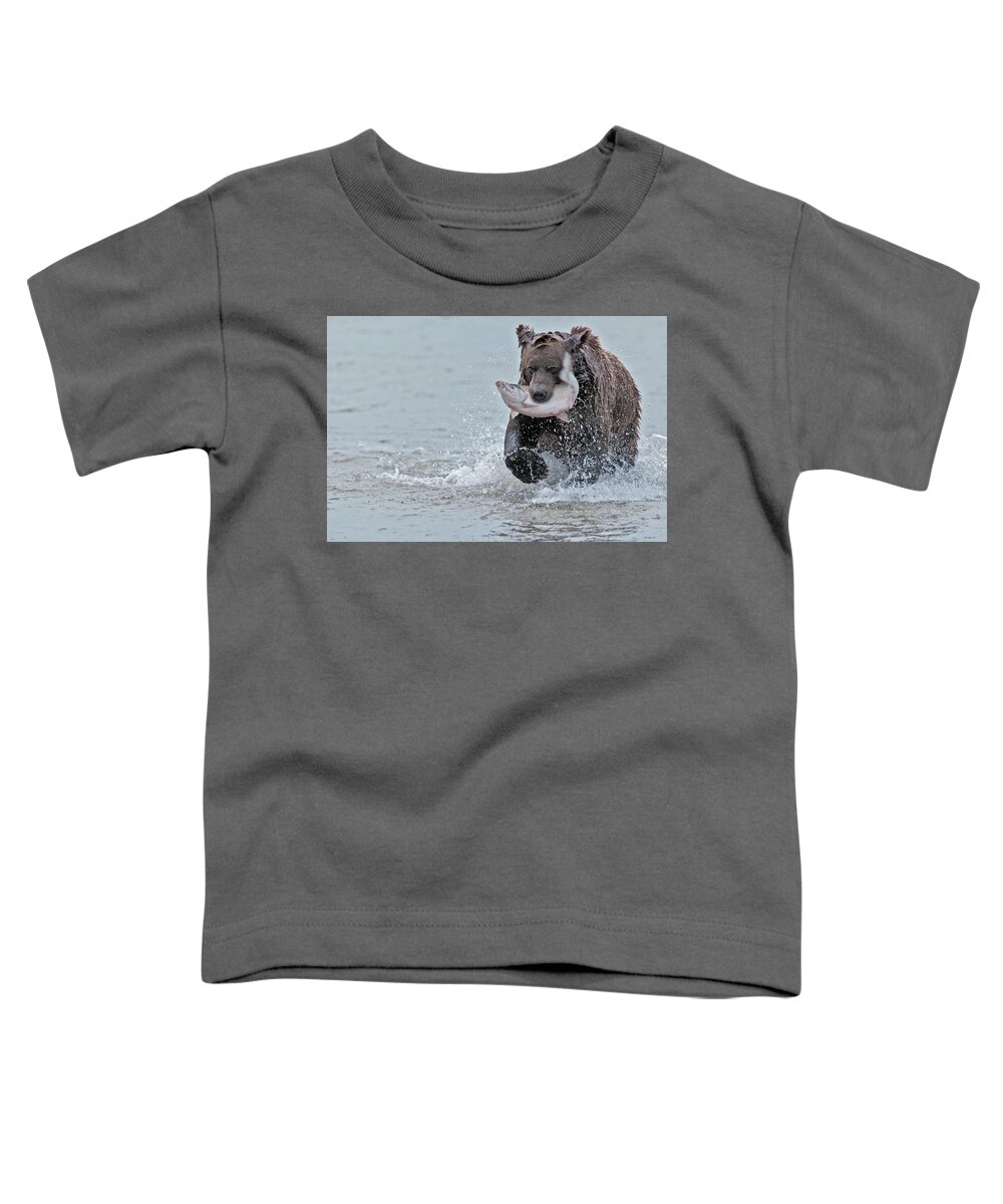 Wild Toddler T-Shirt featuring the photograph Brown Bear with Salmon catch #1 by Gary Langley