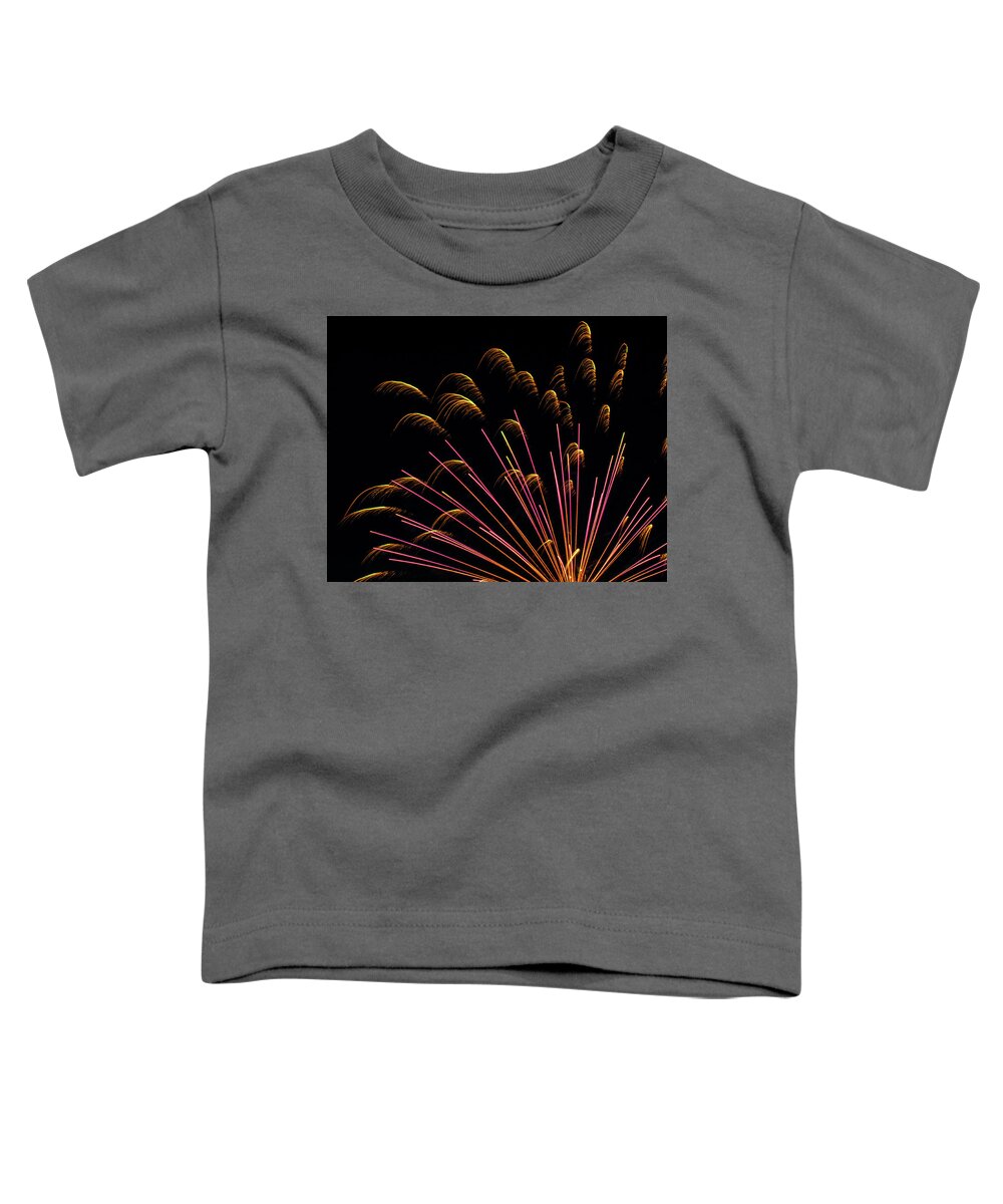 Purple Yellow Romeoville Fireworks Toddler T-Shirt featuring the photograph Fireworks in Romeoville, Illinois #1 by David Morehead