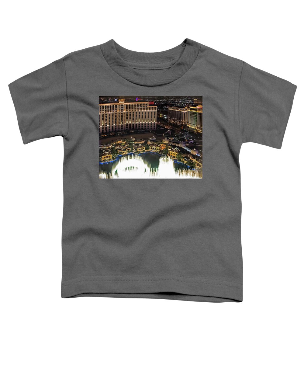 Fountains Of Bellagio Toddler T-Shirt featuring the photograph Fountains of Bellagio Aerial View in Las Vegas Nevada #1 by David Oppenheimer