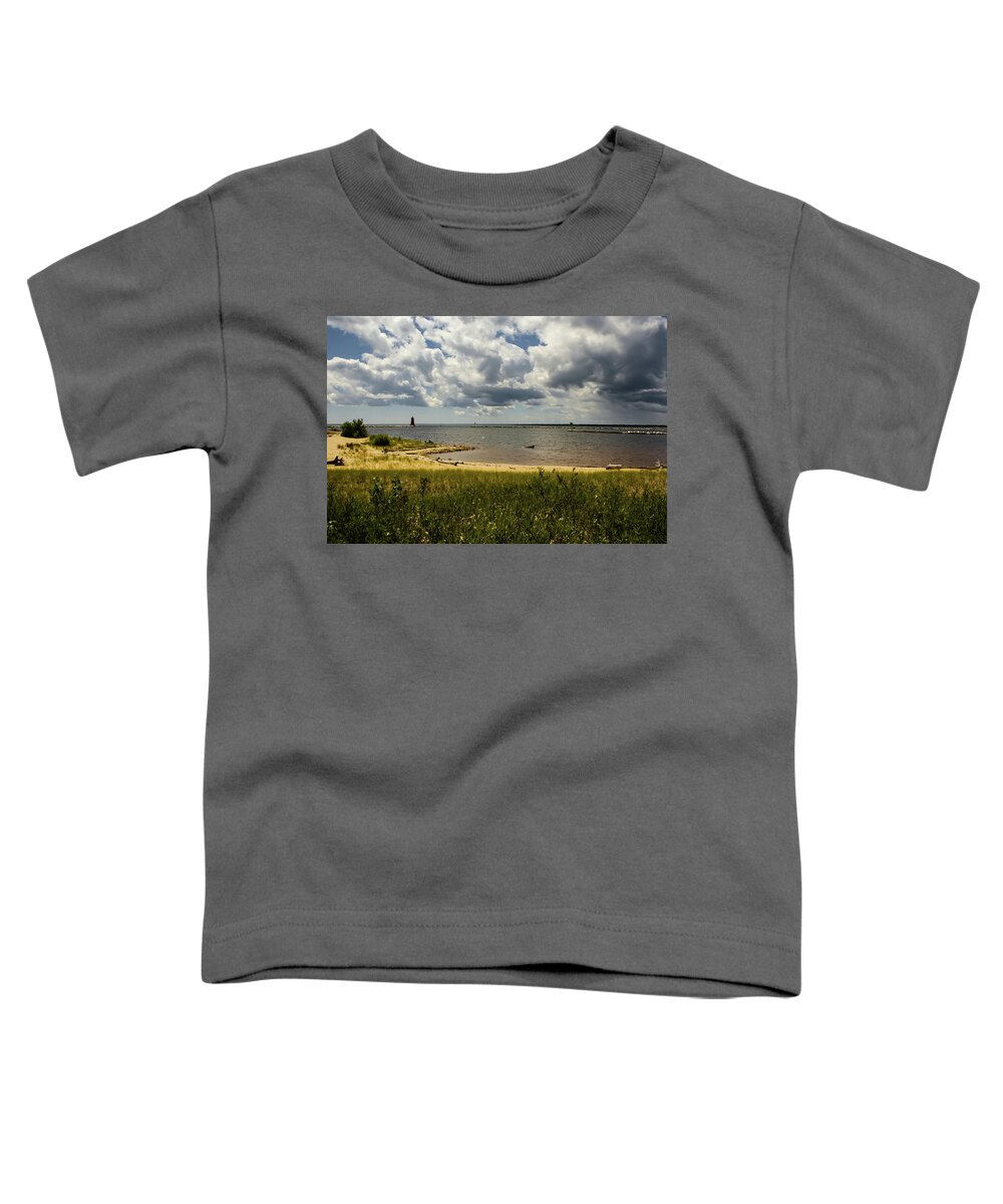 Manistique East Breakwater Light Toddler T-Shirt featuring the photograph Further to the West #1 by Deb Beausoleil