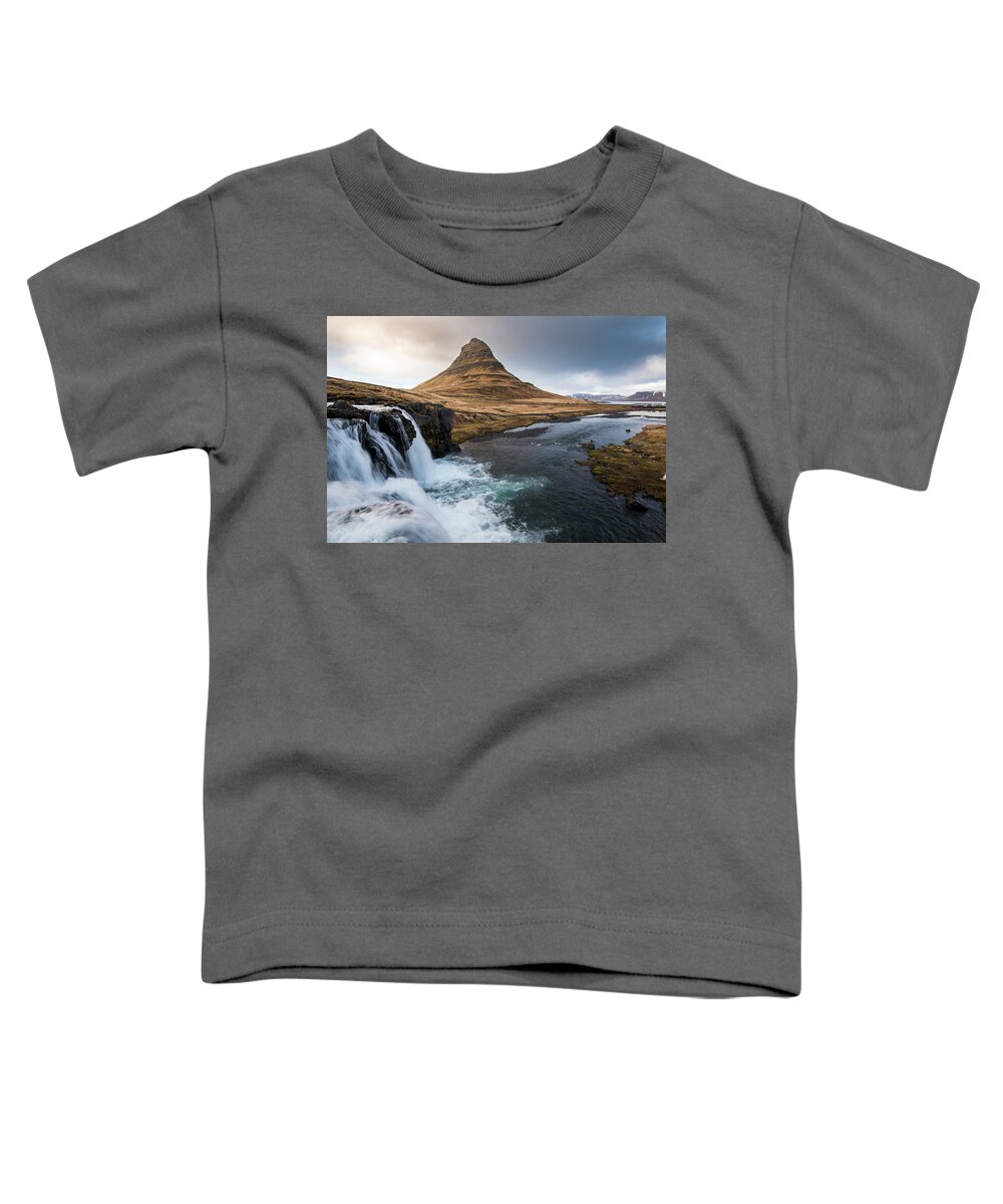 Iceland Toddler T-Shirt featuring the photograph Kirkjufell mountain and the kirkjufellfoss waterfall in Iceland #2 by Michalakis Ppalis