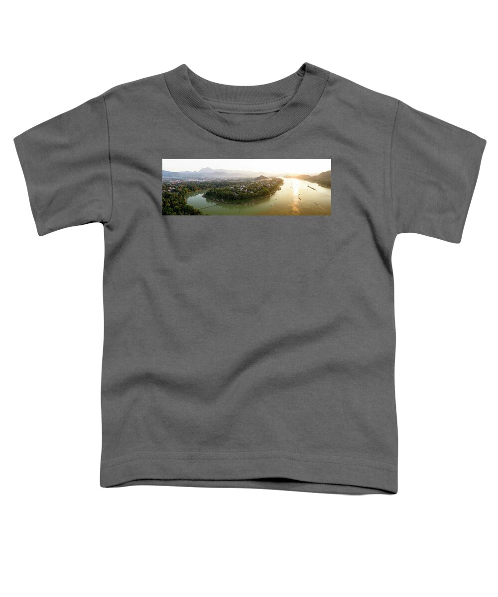 Panorama Toddler T-Shirt featuring the photograph Luang Prabang and the Mekong River Laos #1 by Sonny Ryse
