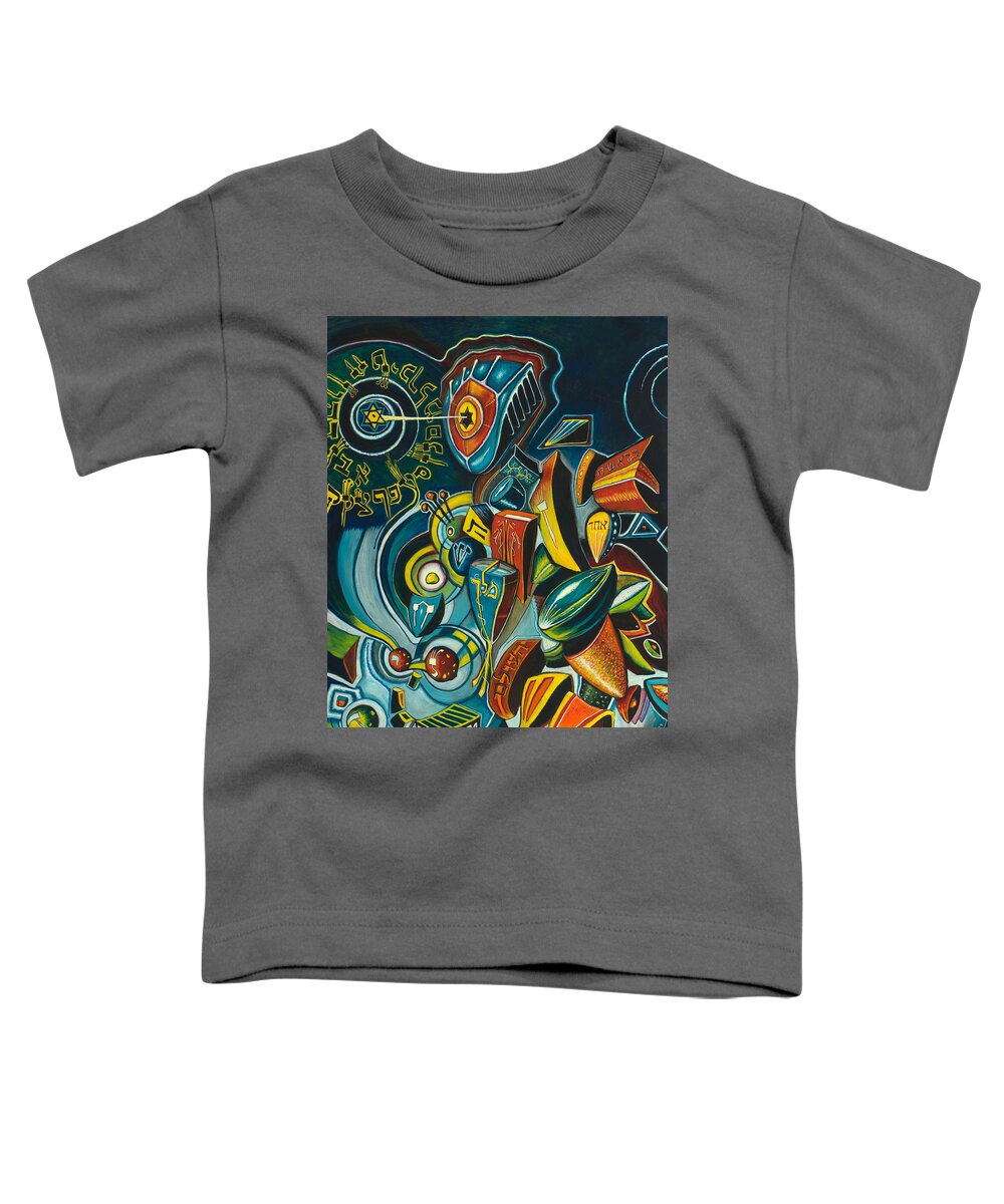 Art Toddler T-Shirt featuring the painting Quad Spiral Question Zero #1 by Yom Tov Blumenthal