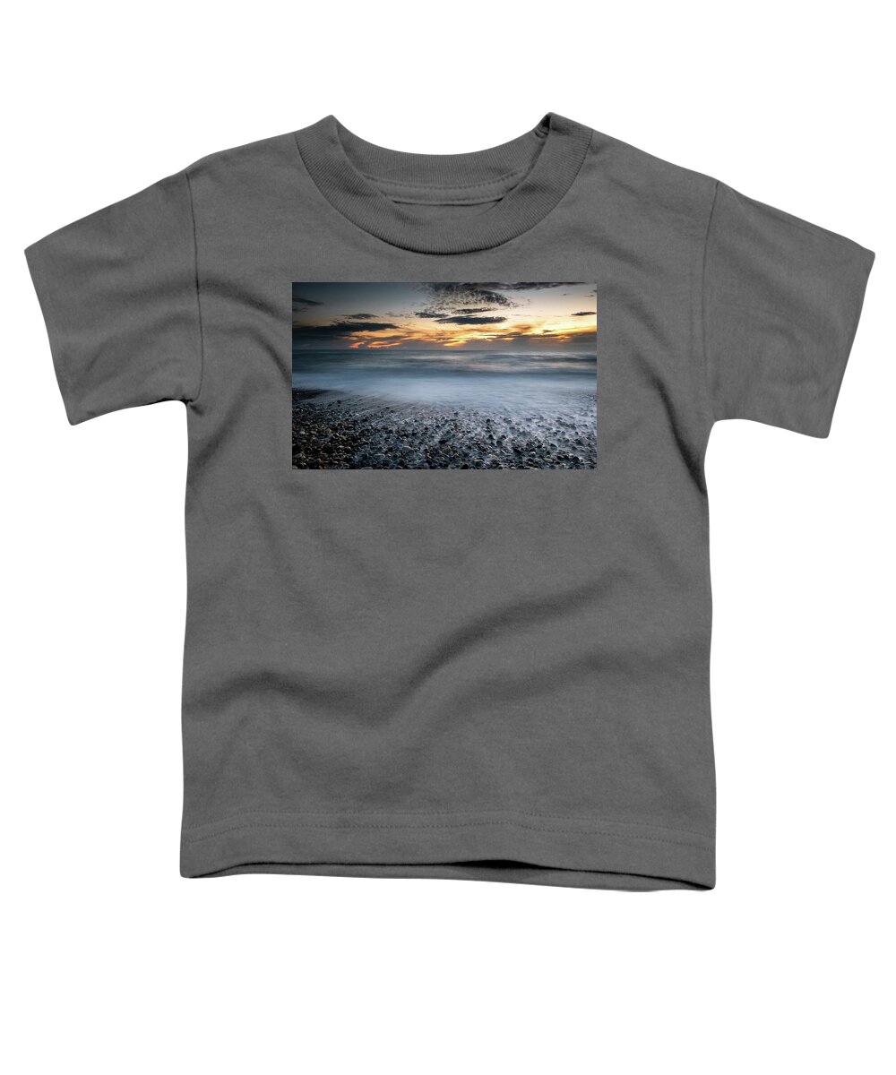 Seascape Toddler T-Shirt featuring the photograph Seawaves splashing on the coast during a dramatic sunset #2 by Michalakis Ppalis