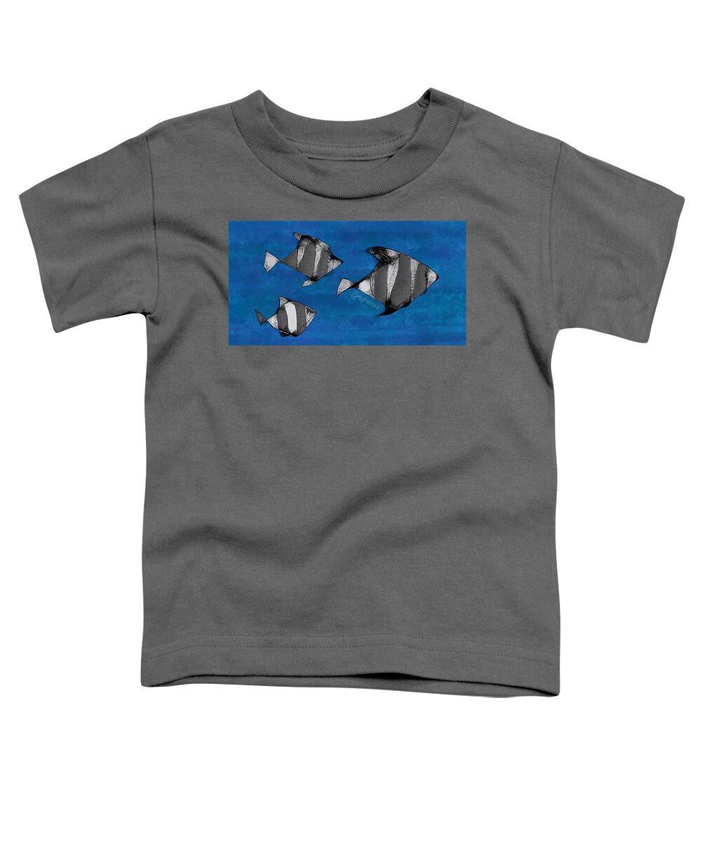 Blue Toddler T-Shirt featuring the digital art Silver barbs in hurry by Ljev Rjadcenko