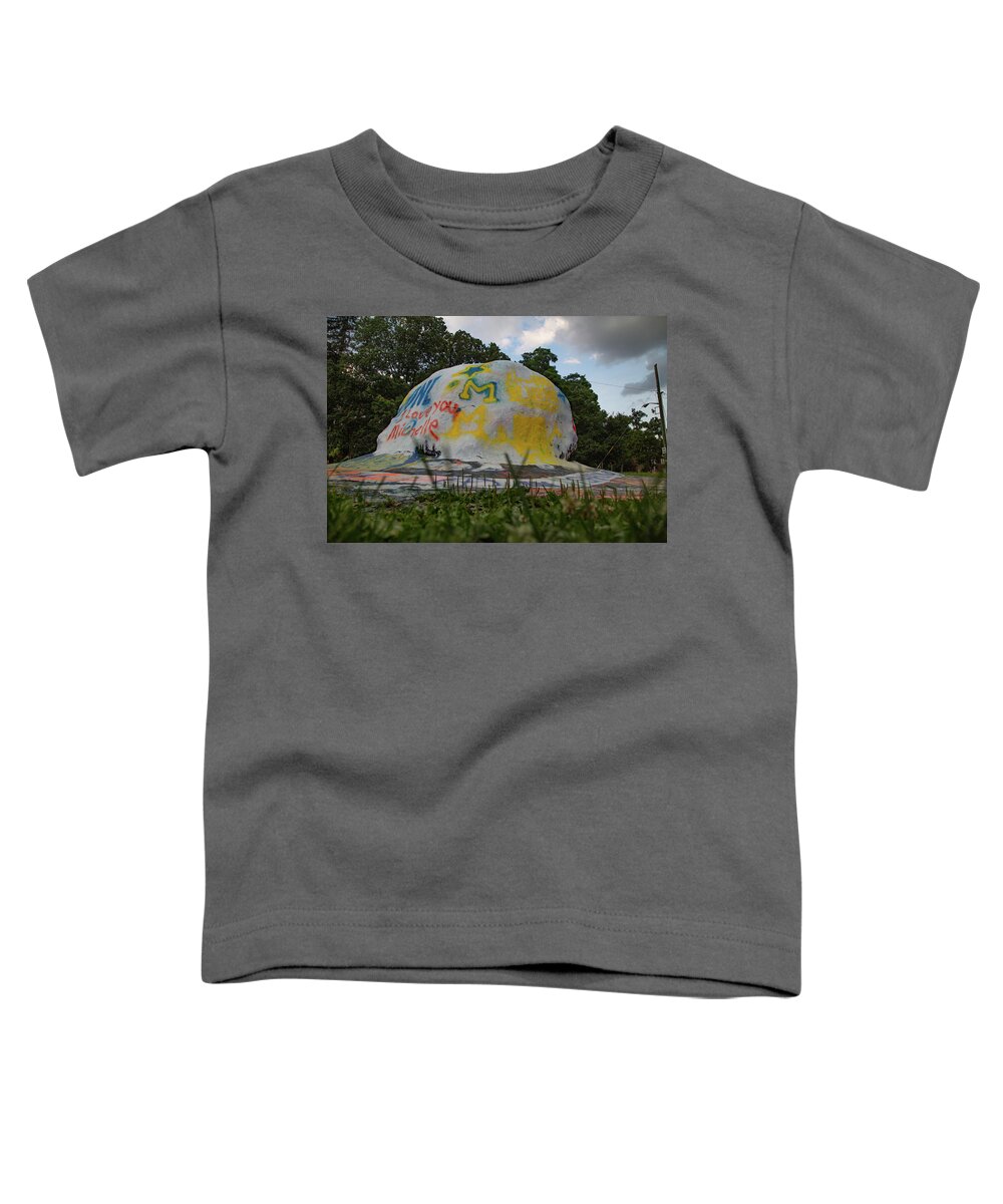 Hail To The Victor Toddler T-Shirt featuring the photograph The Rock at the University of Michigan #1 by Eldon McGraw
