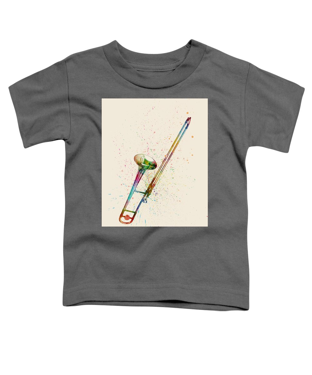 Trombone Toddler T-Shirt featuring the digital art Trombone Abstract Watercolor #1 by Michael Tompsett