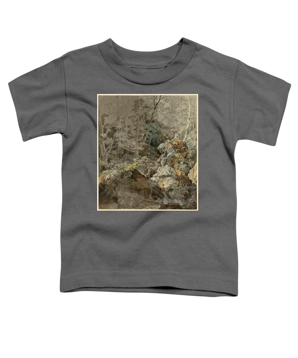 Johann Georg Von Dillis Toddler T-Shirt featuring the drawing Waterfalls in a Mountain Forest #2 by Johann Georg von Dillis