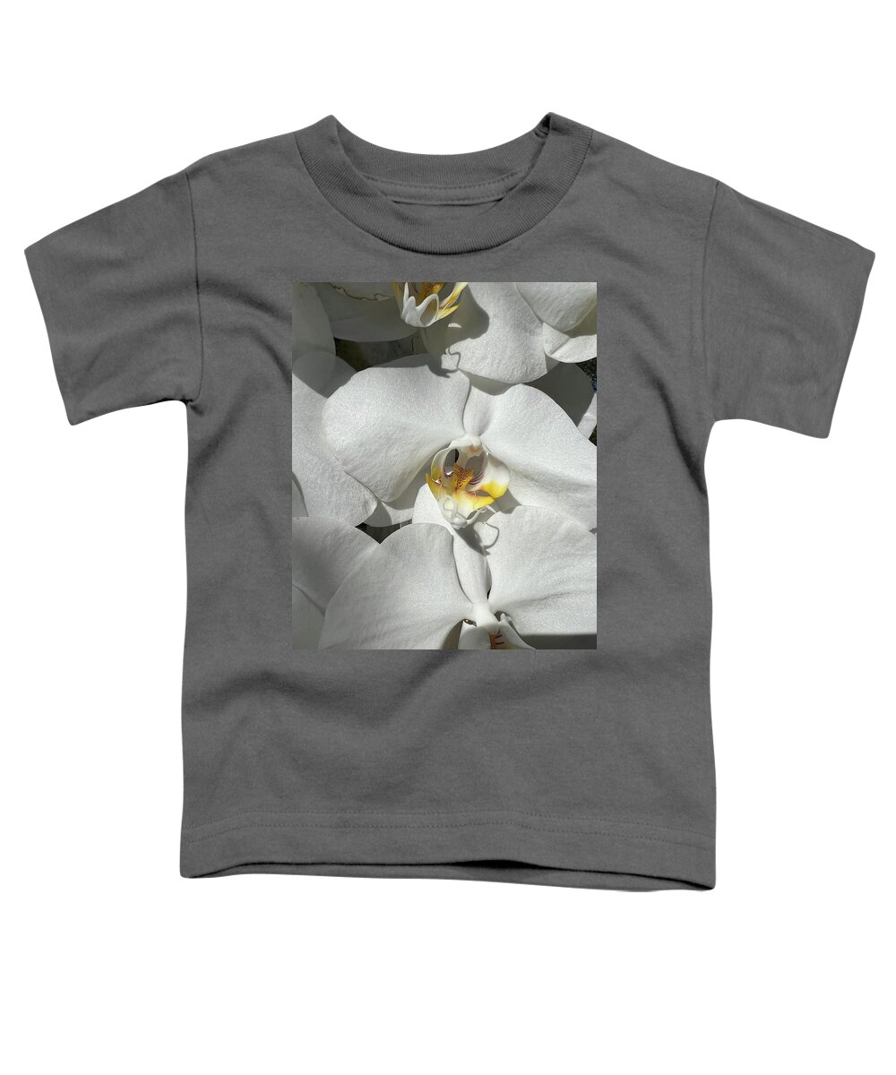 Orchid Toddler T-Shirt featuring the photograph White Orchid With Yellow #1 by Karen Zuk Rosenblatt