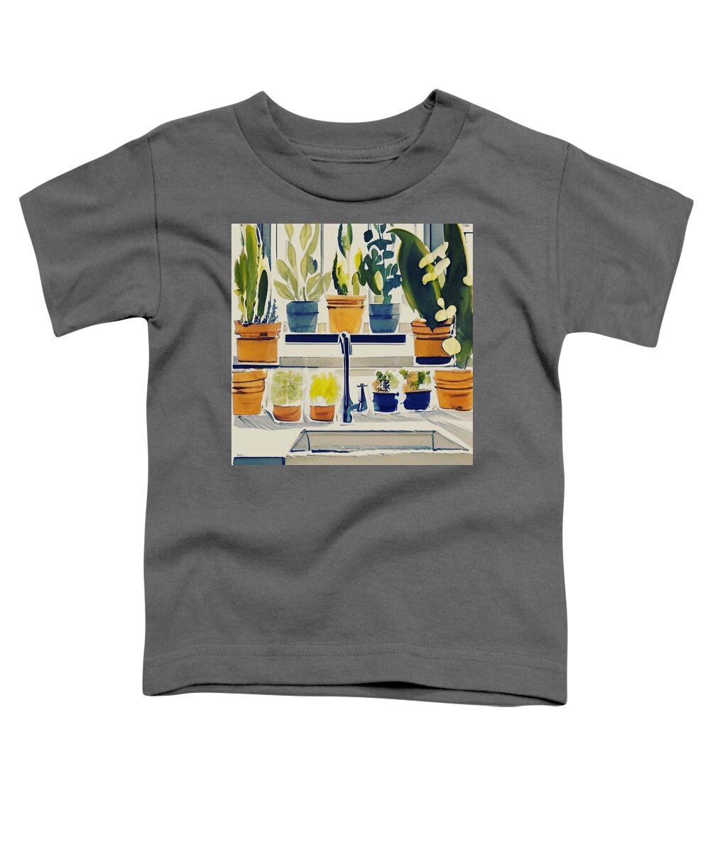 Windowsill Toddler T-Shirt featuring the digital art Windowsill Garden IV #1 by Bonnie Bruno