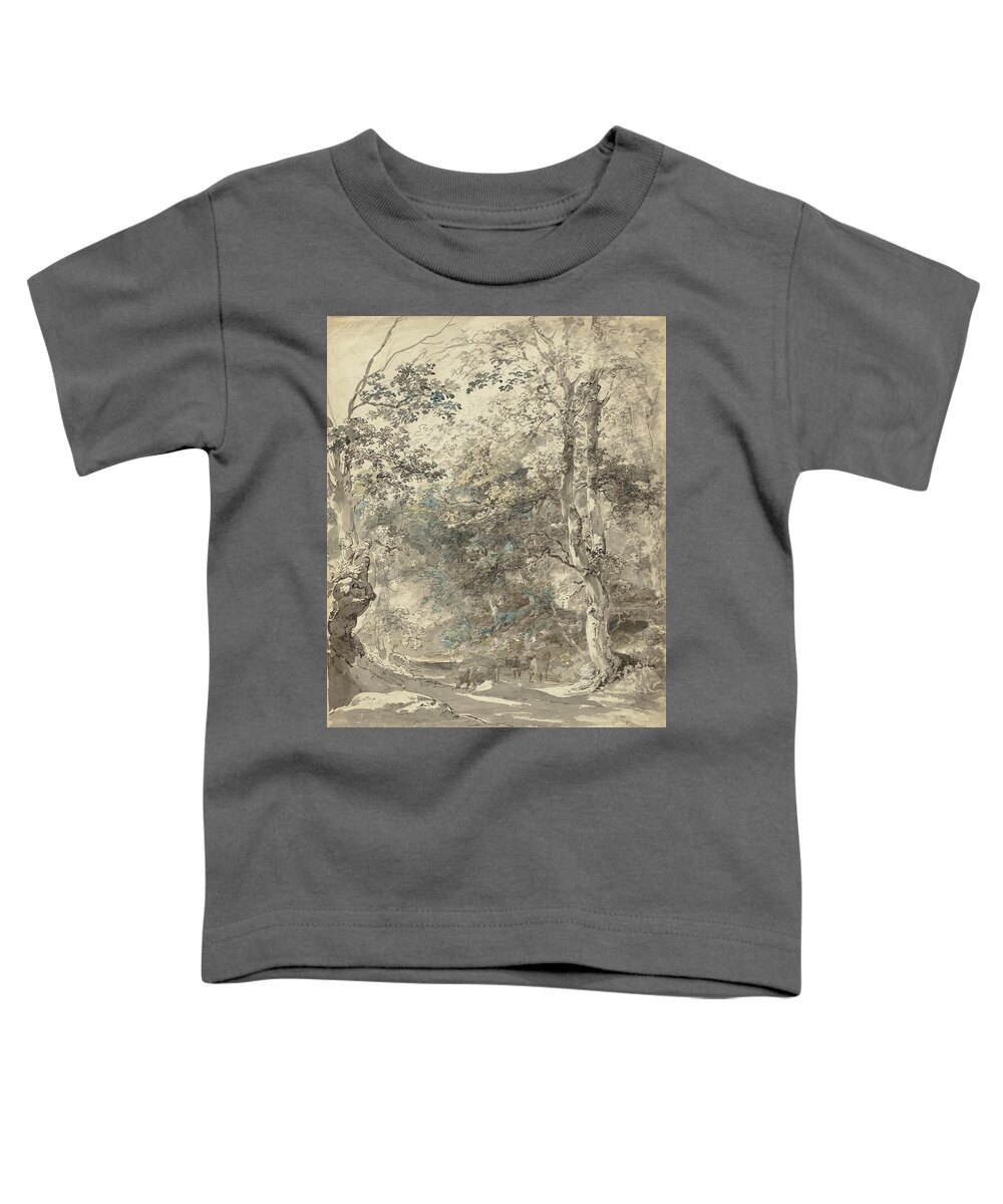 Johann Georg Von Dillis Toddler T-Shirt featuring the drawing Wooded Landscape with Cows #1 by Johann Georg von Dillis