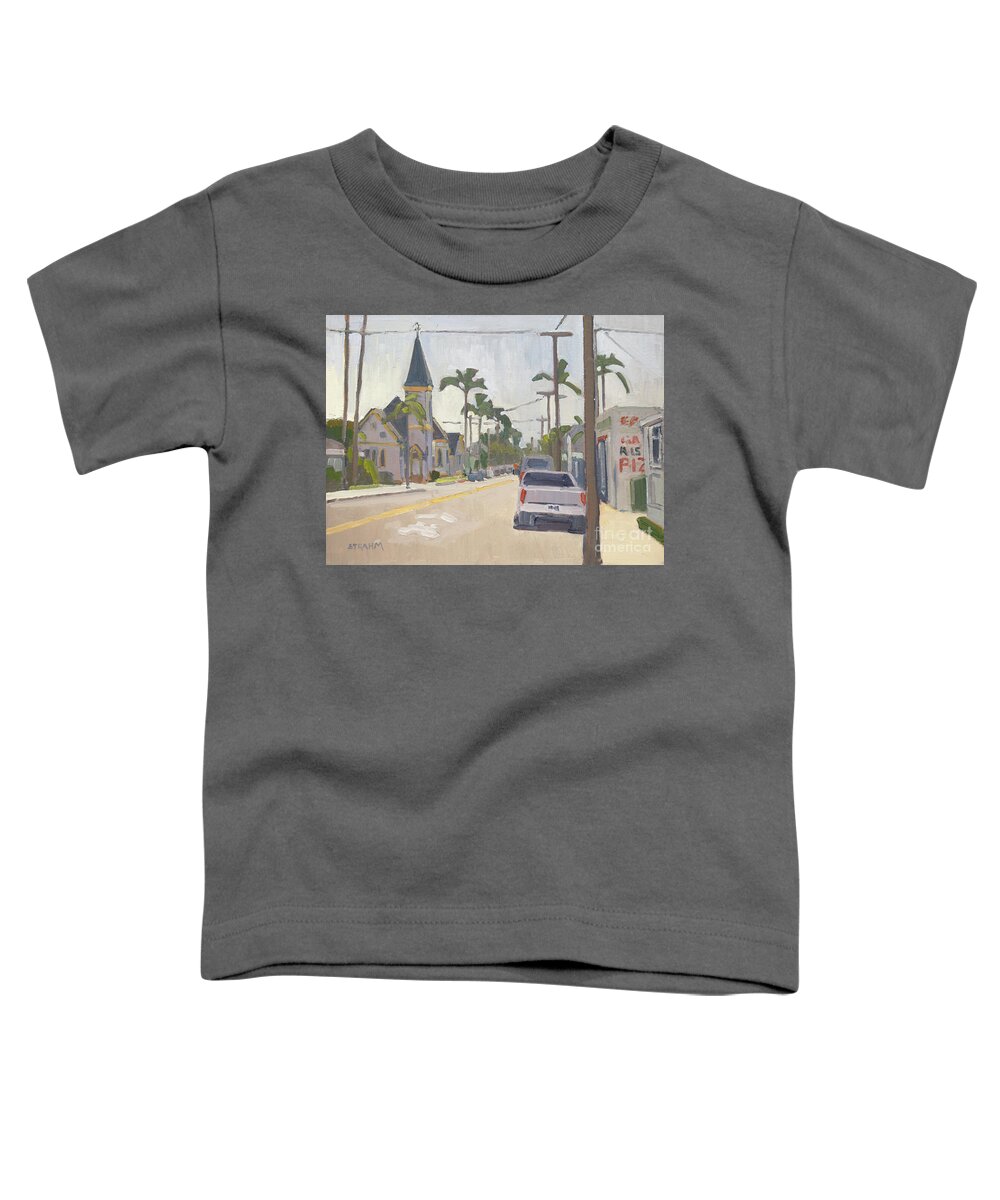 Graham Memorial Presbyterian Church Toddler T-Shirt featuring the painting 10th and C, Coronado, California by Paul Strahm