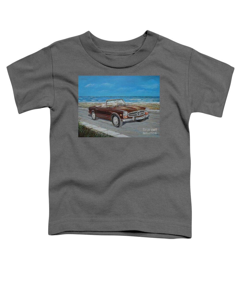 Clasic Cars Paintings Toddler T-Shirt featuring the painting 1970 Mercedes Benz 280 SL Pagoda by Sinisa Saratlic