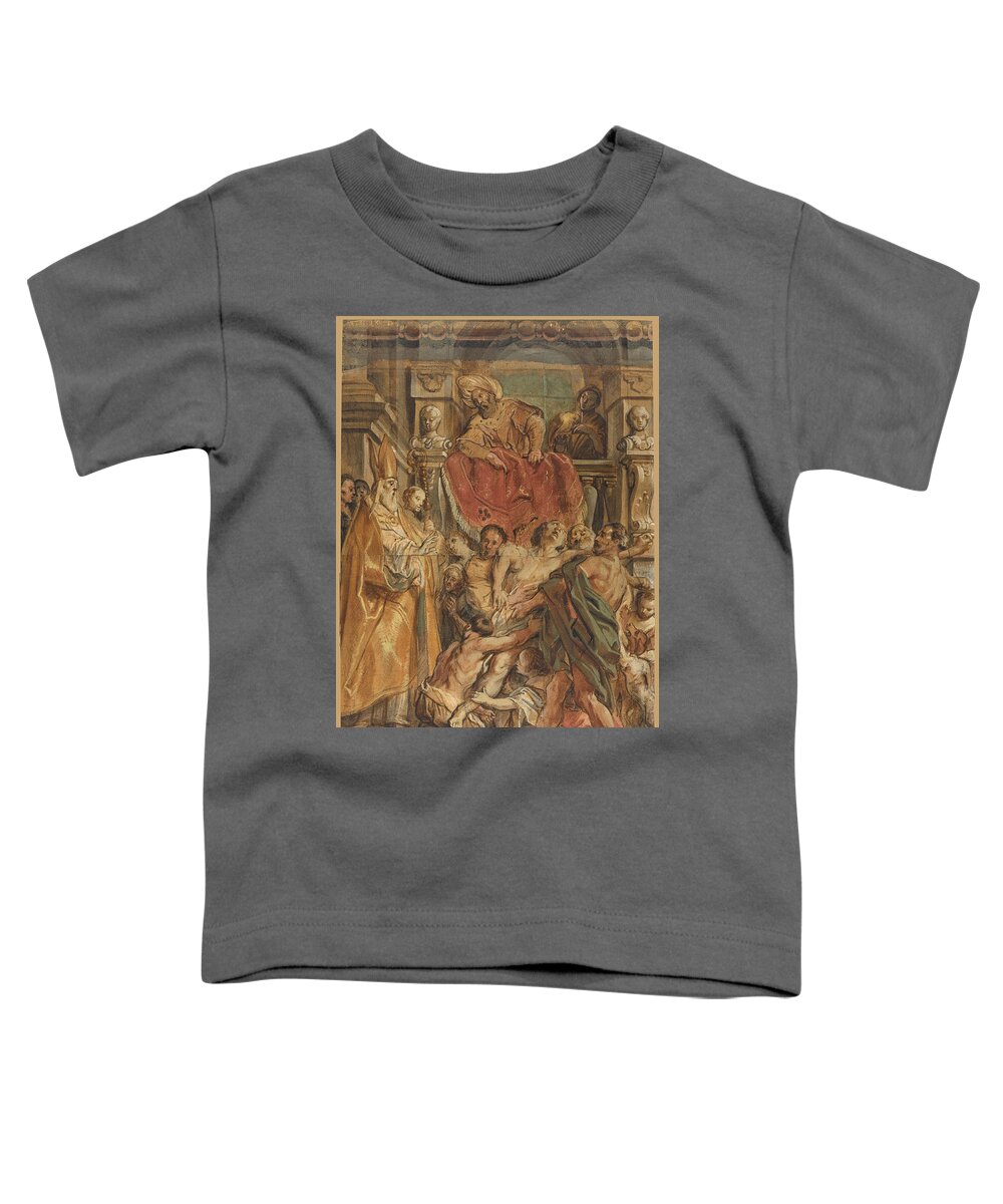 Jacob Jordaens Toddler T-Shirt featuring the drawing Saint Martin of Tours Healing the Servant of Tetrodius #3 by Jacob Jordaens
