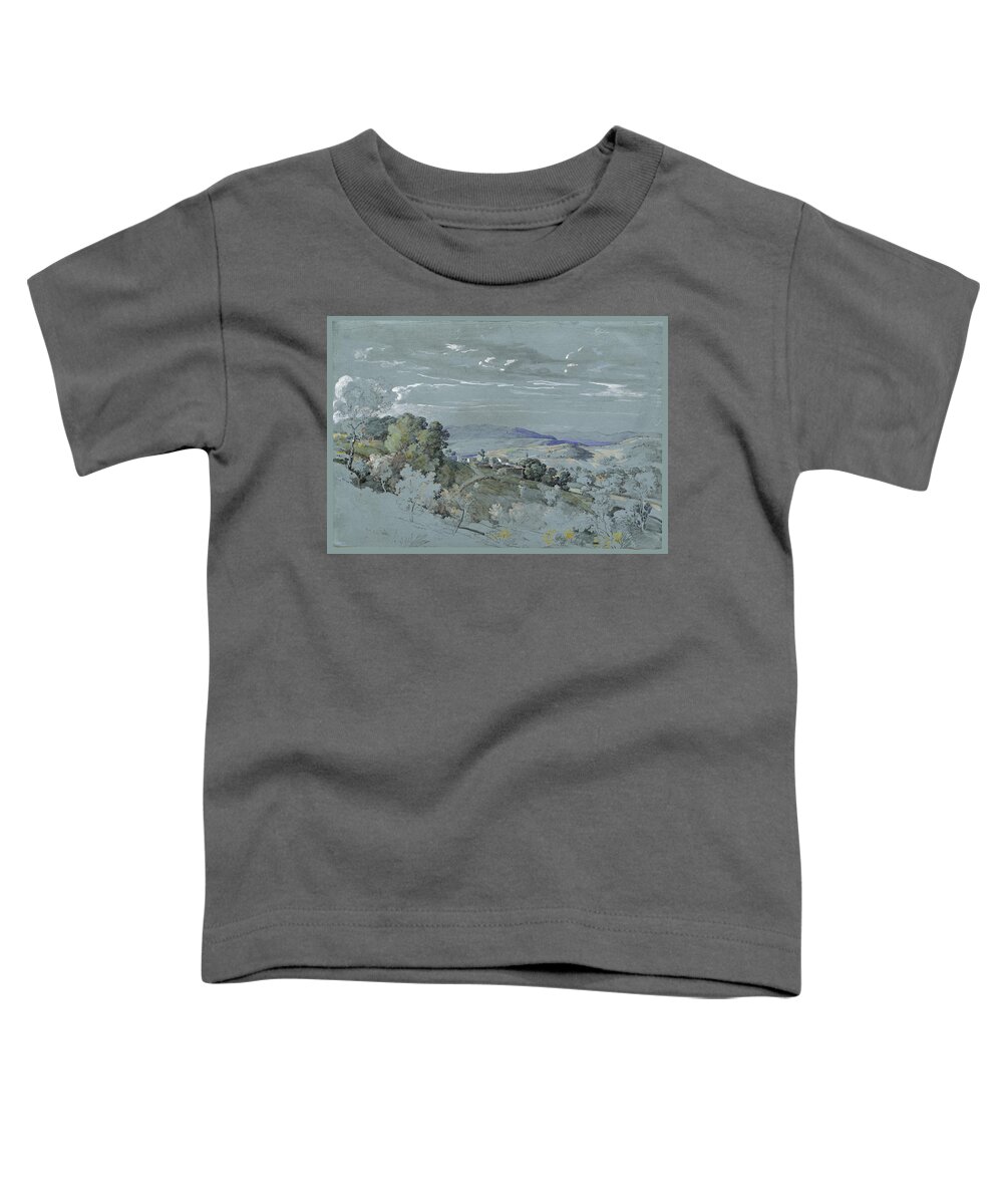 Johann Georg Von Dillis Toddler T-Shirt featuring the drawing The Hills of Umbria near Perugia by Johann Georg von Dillis